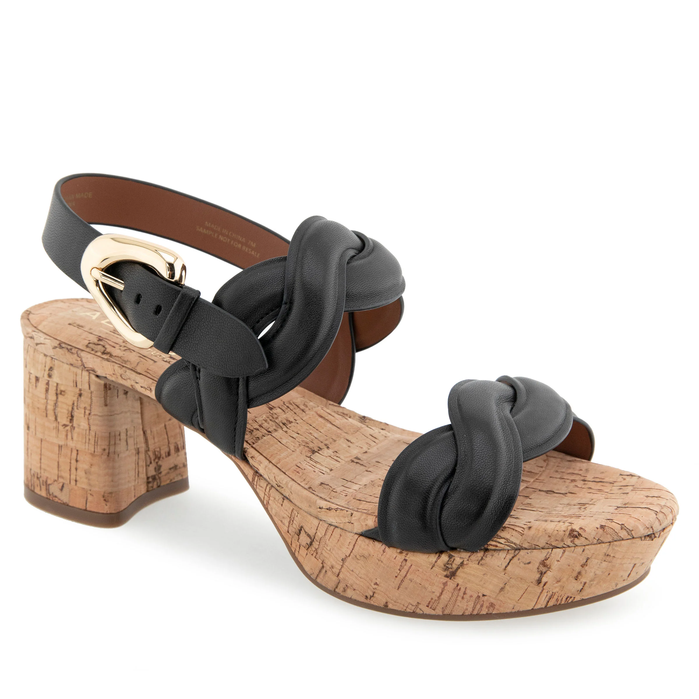 Camea Sandal Platform | Black Leather/Raffia