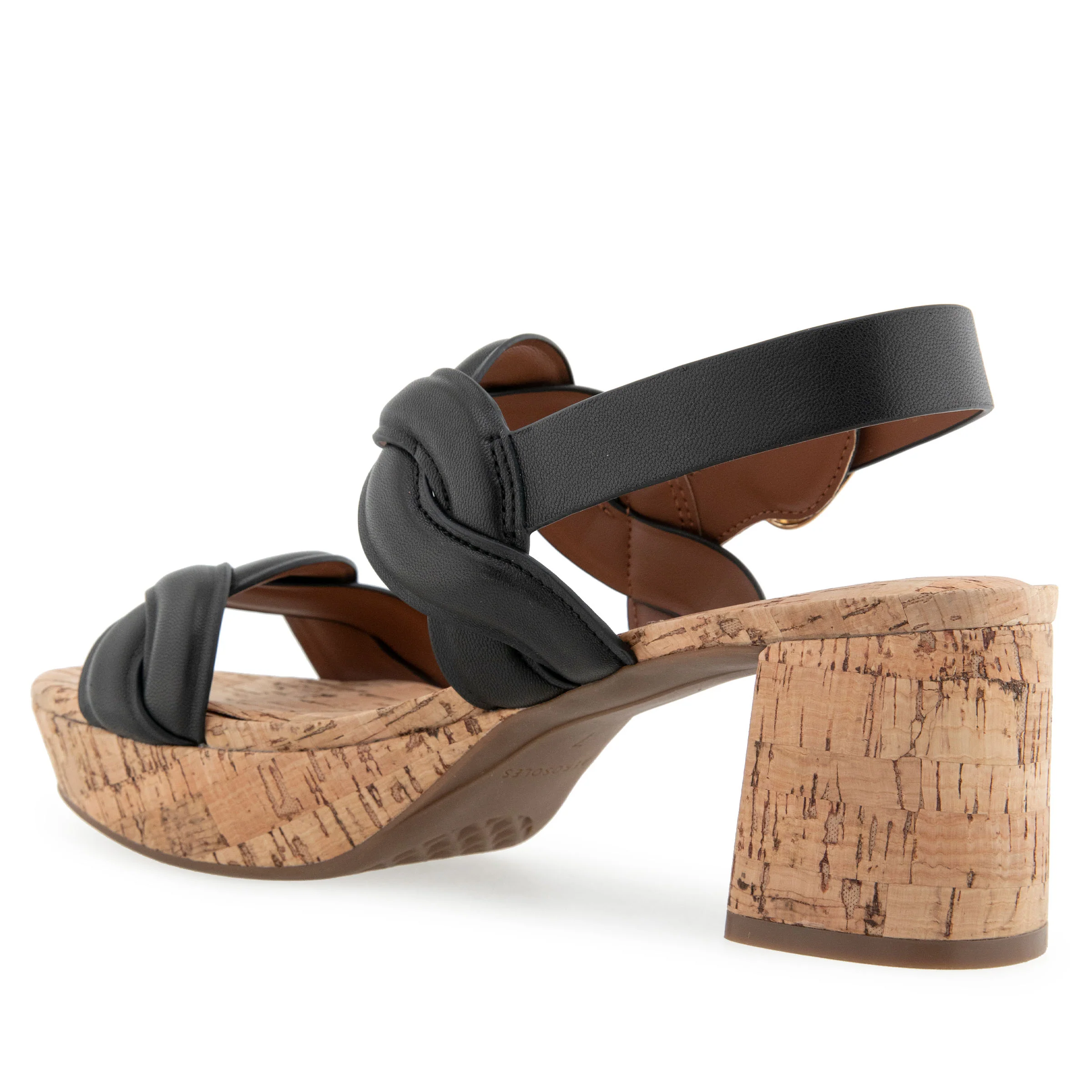 Camea Sandal Platform | Black Leather W/Raffia Heel - Image 2