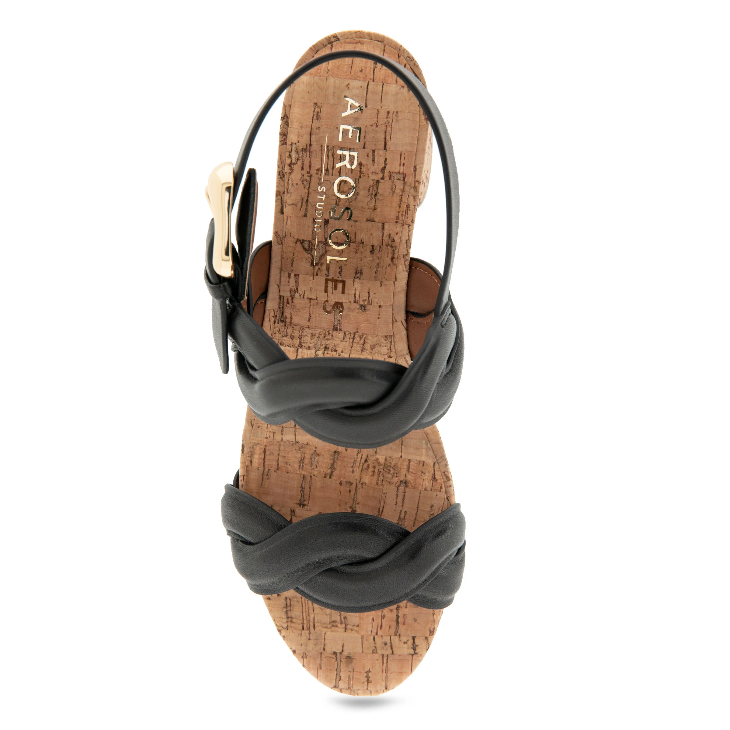 Camea Sandal Platform | Black Leather W/Raffia Heel - Image 3