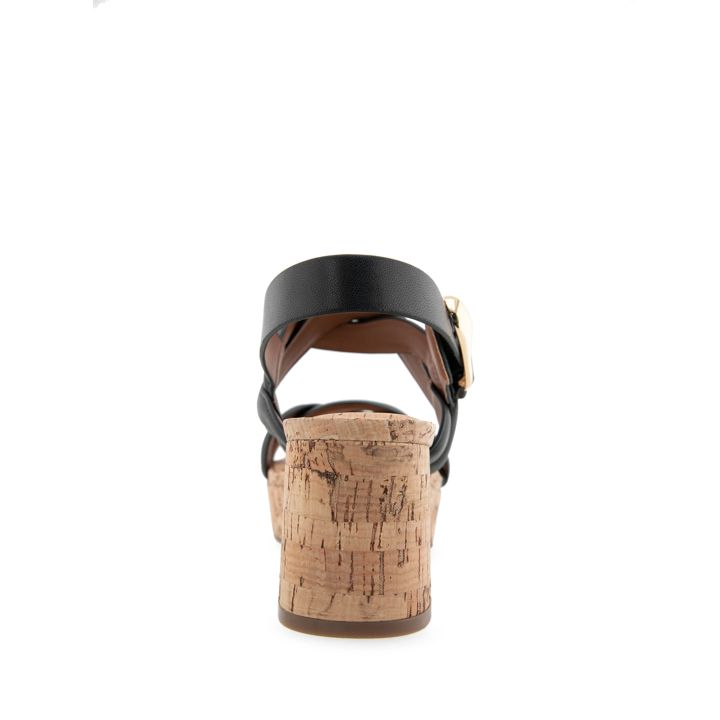 Camea Sandal Platform | Black Leather W/Raffia Heel - Image 4
