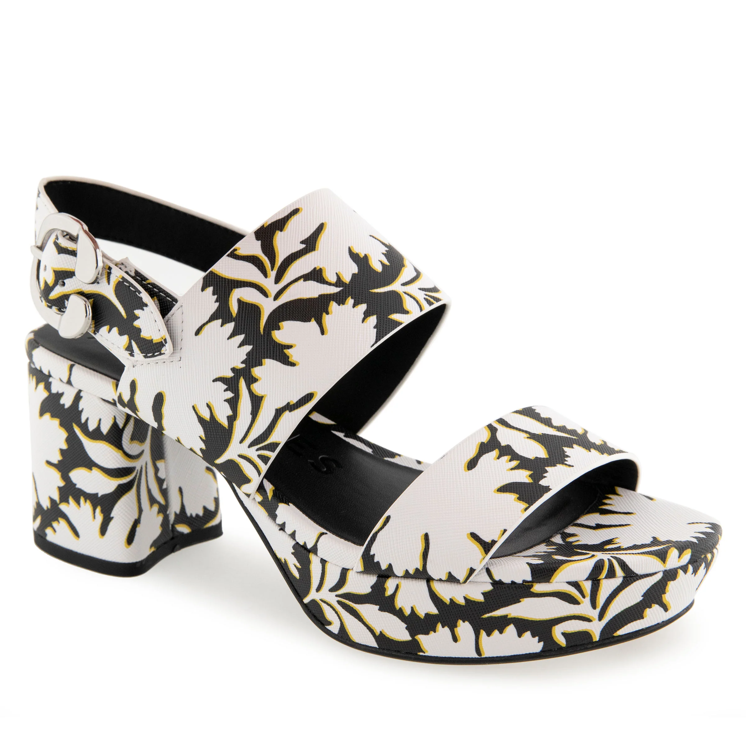 Camera Sandal Platform | White Floral Faux Leather