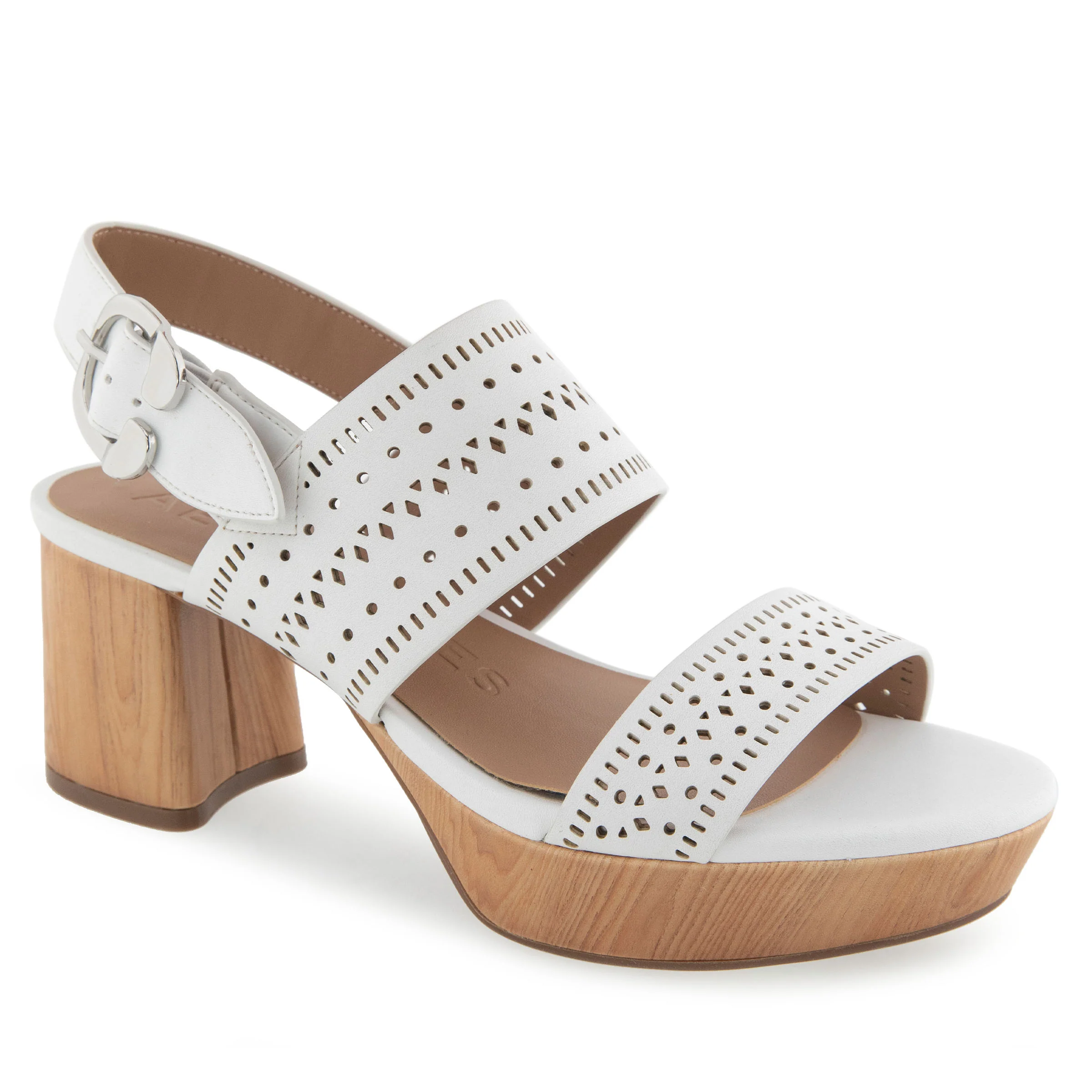 Camera Sandal Platform | White Perf Faux Leather