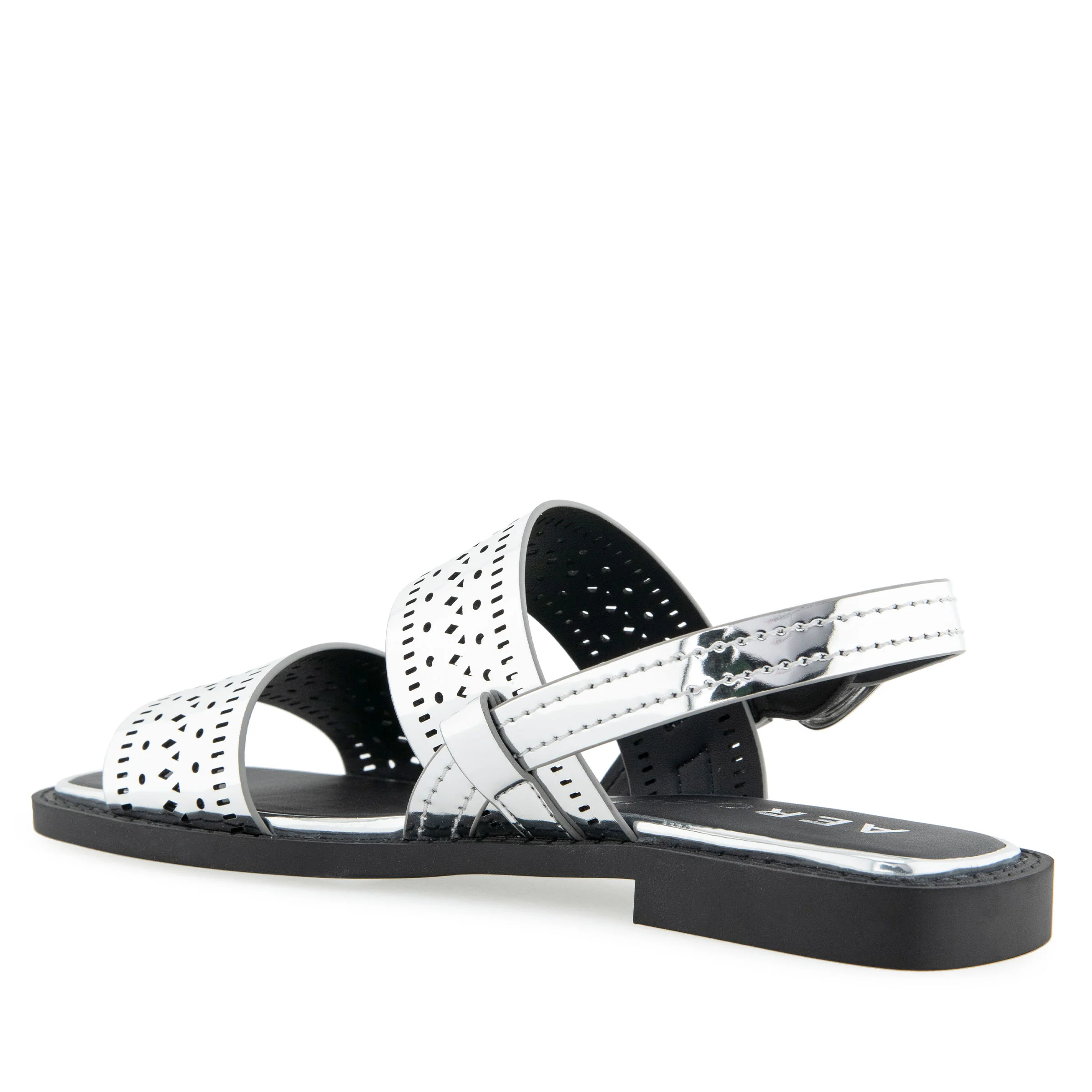 Carole Sandal Flat | Silver Mirror Faux Leather - Image 2