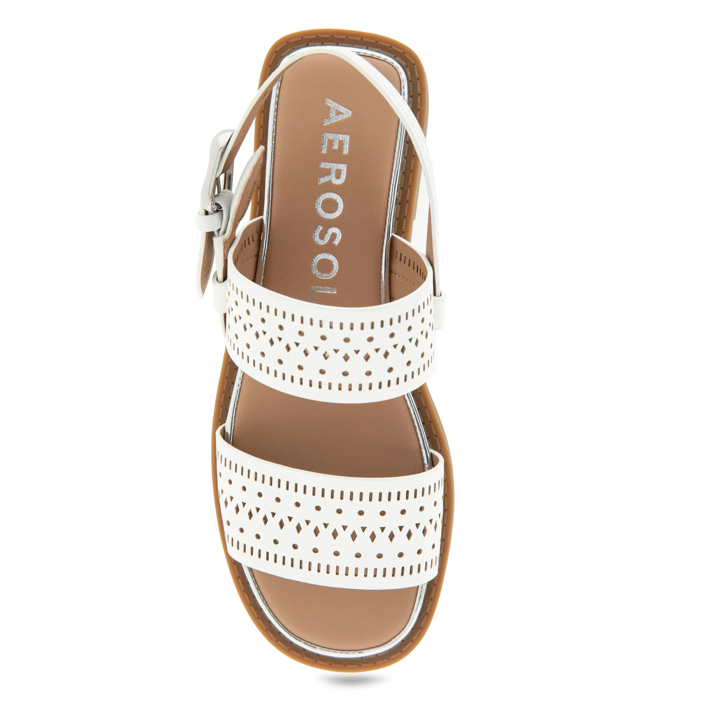 Carole Sandal Flat | White Perf Faux Leather - Image 3