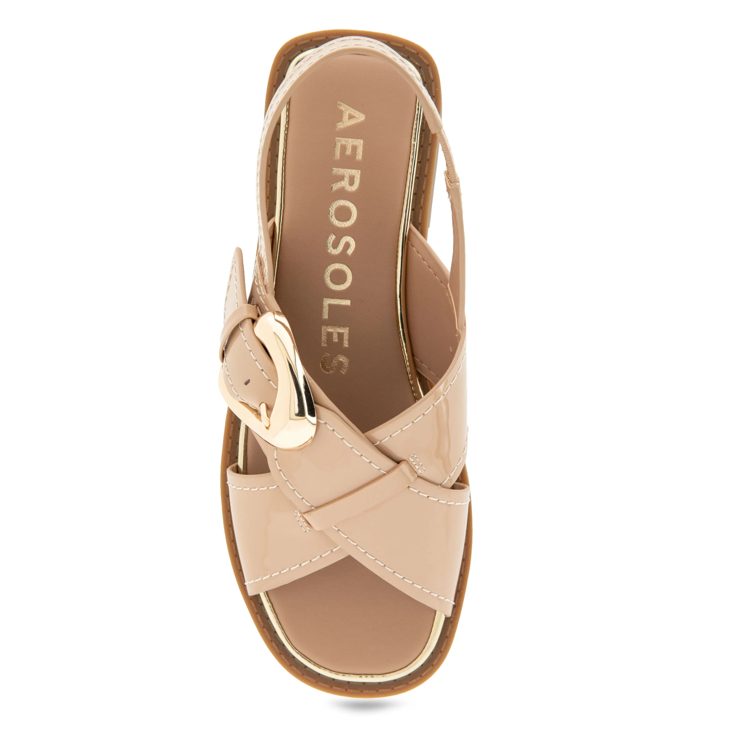 Cassa Sandal Flat | Beige Bisque Patent Faux Leather - Image 3
