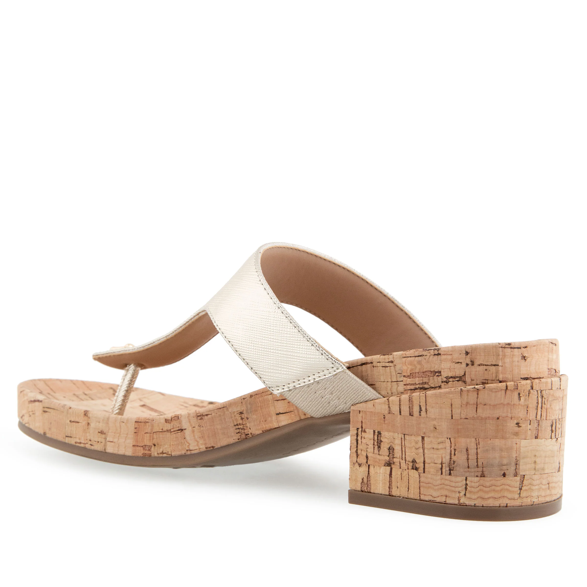 Clio Sandal Dress Block Heel | Gold Metallic Textured Faux Leather/Cork - Image 2