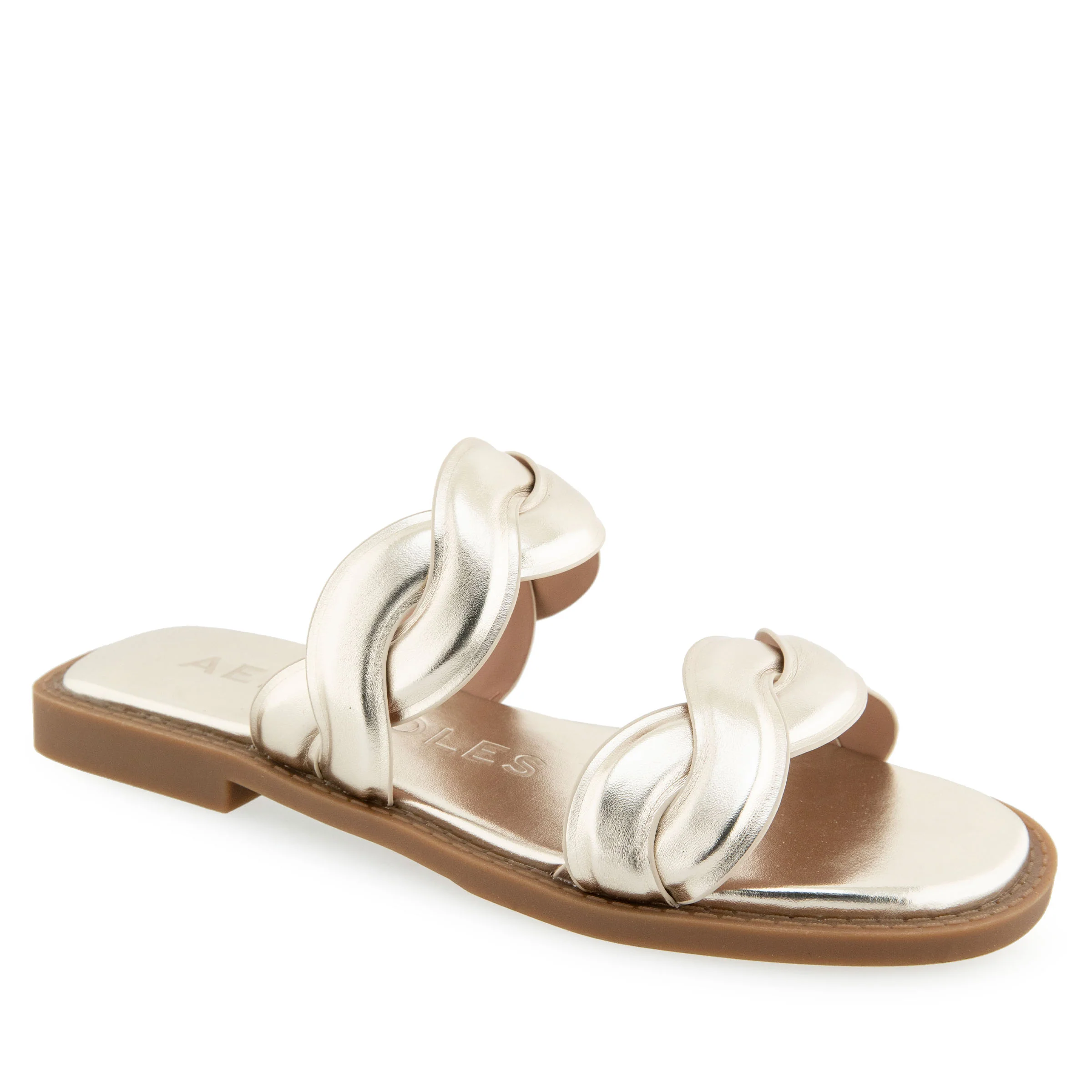 Colette Sandal Flat | Gold Metallic Faux Leather