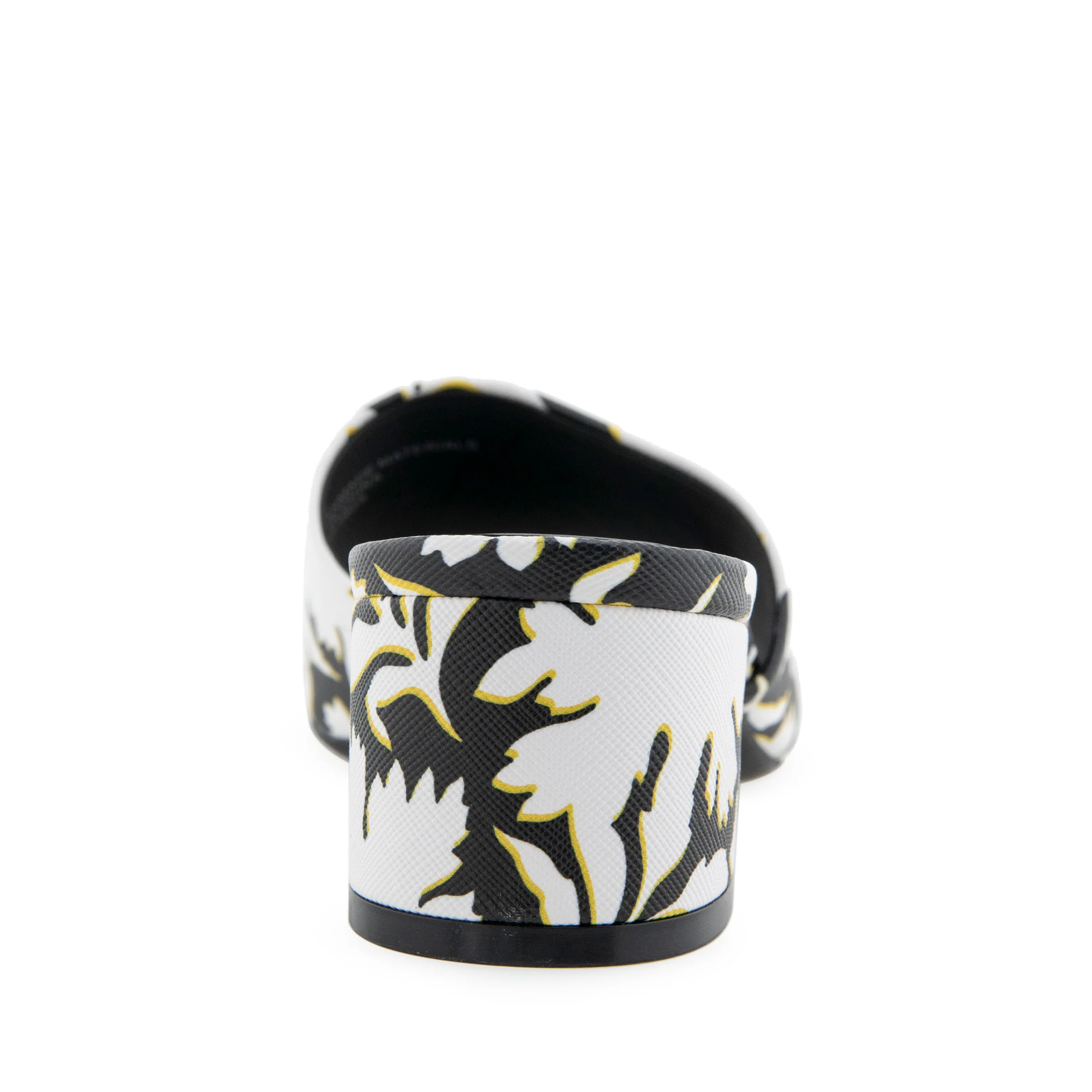 Como Sandal Block Heel | Bright White/Black Printed Floral Faux Leather - Image 4