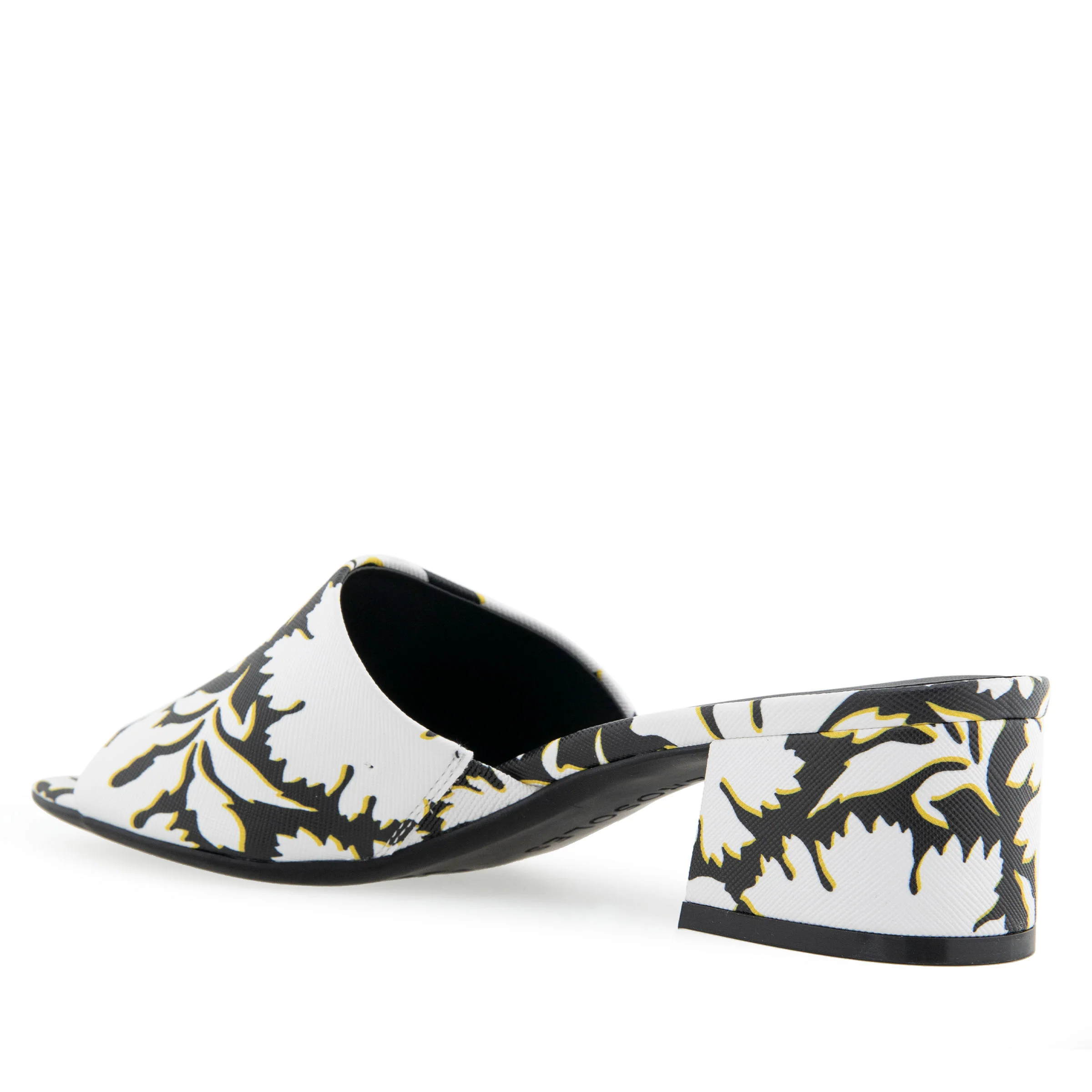 Como Sandal Block Heel | White/Black Printed Floral Faux Leather - Image 2