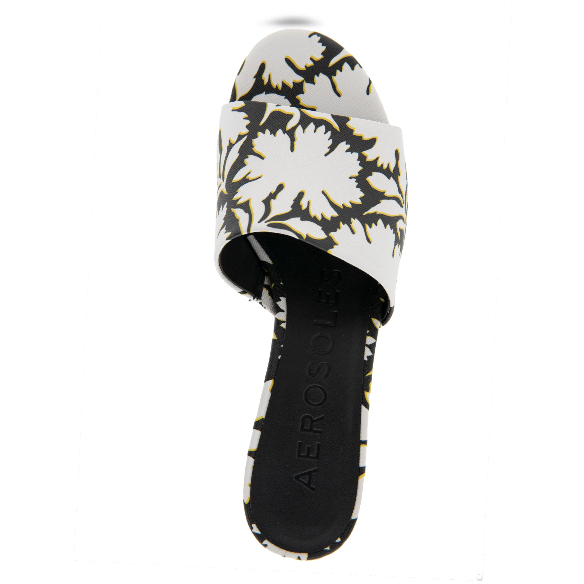 Como Sandal Dress Block Heel | Bright White/Black Printed Floral Faux Leather - Image 3