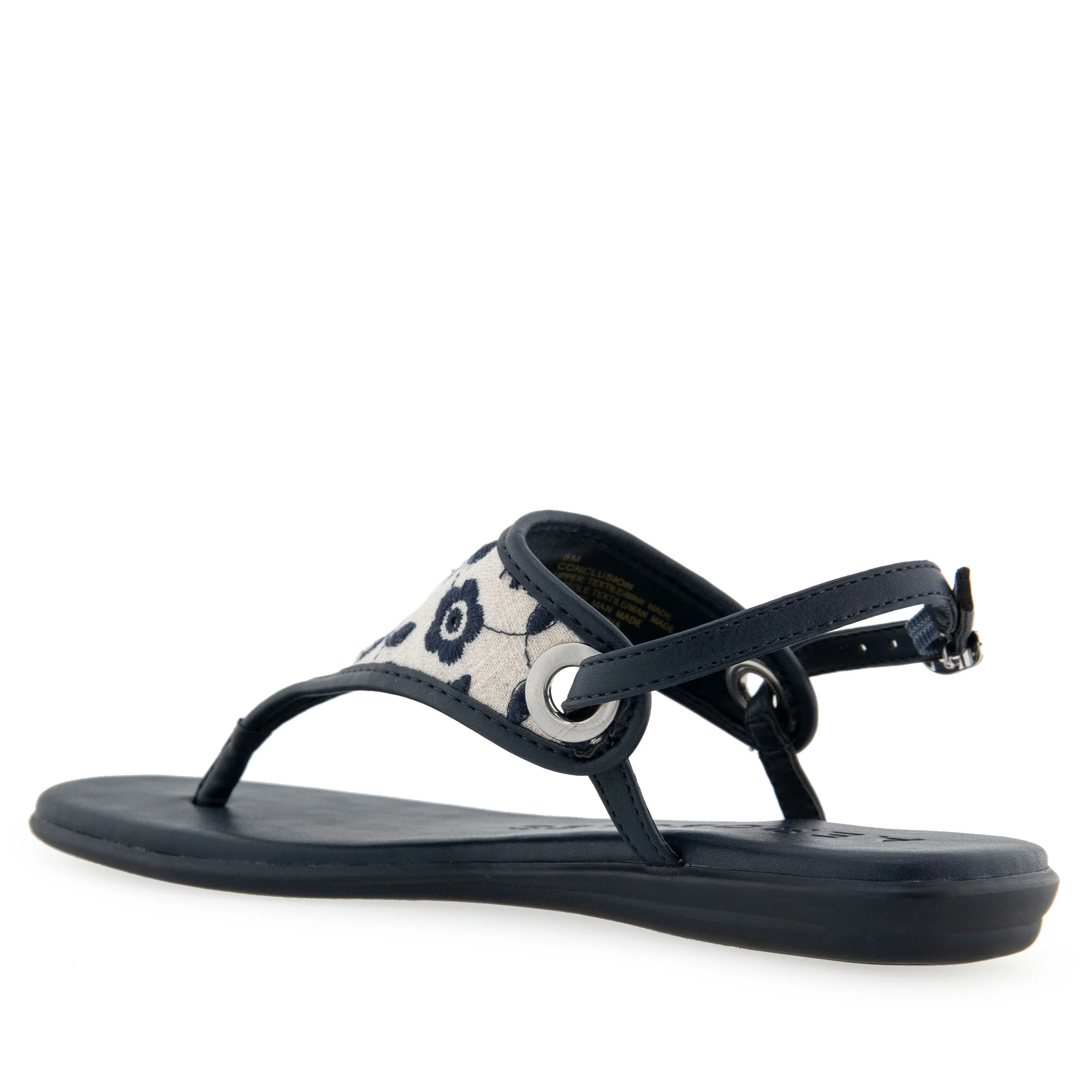 Conclusion Sandal Flat | Natural/Navy Floral Linen - Image 2