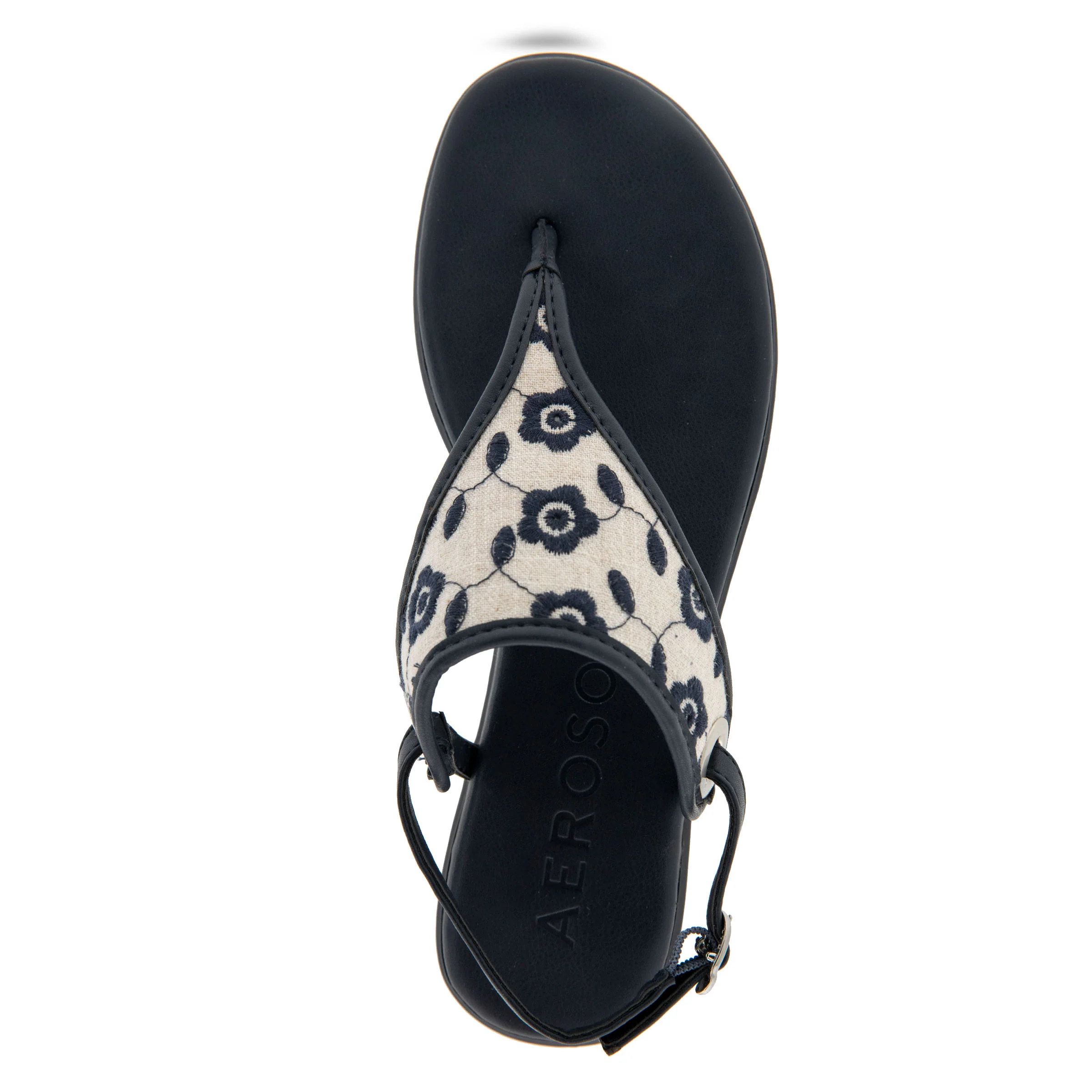 Conclusion Sandal Flat | Natural/Navy Floral Linen - Image 3