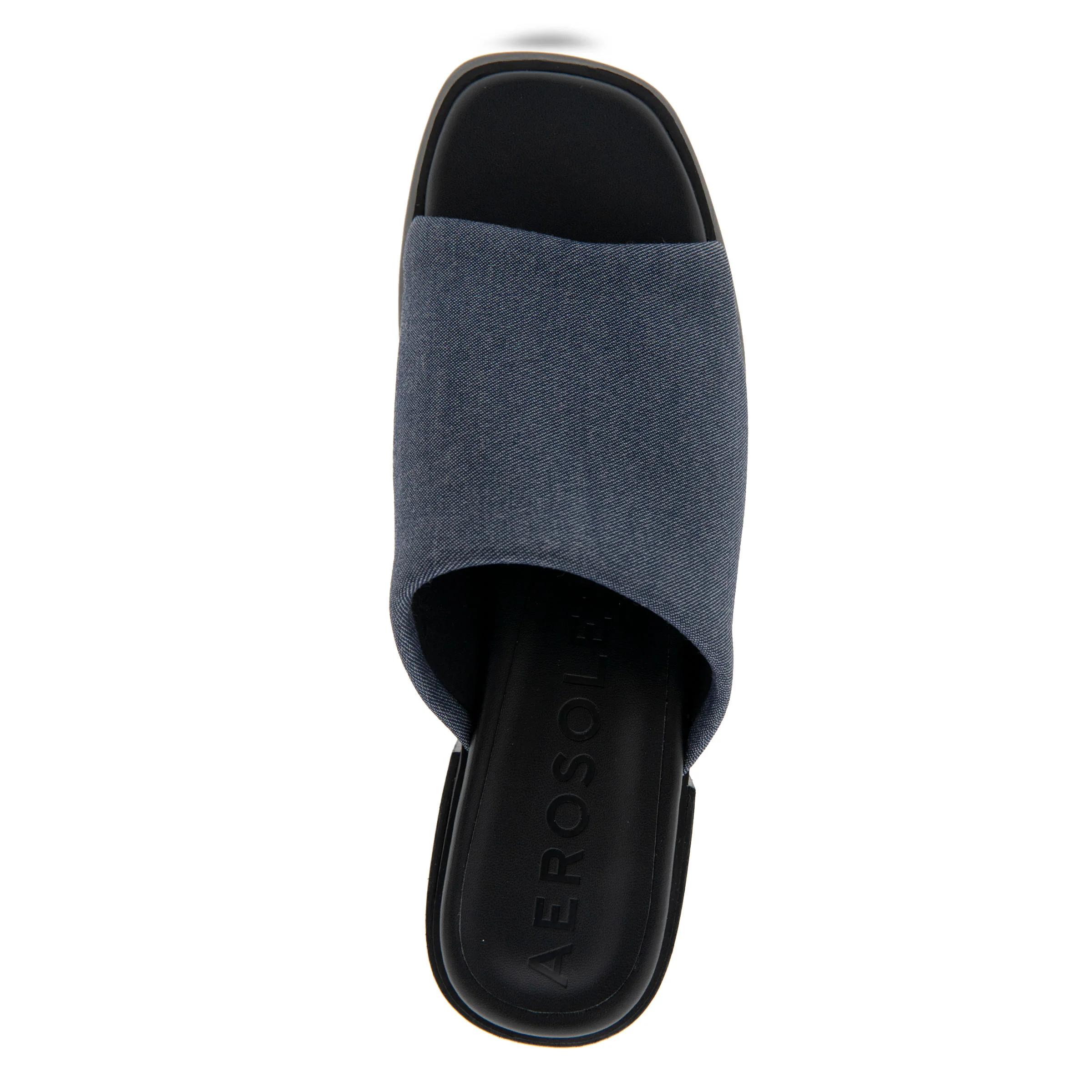 Denise Sandal Block Heel | Dark Blue Stretch Fabric - Image 3