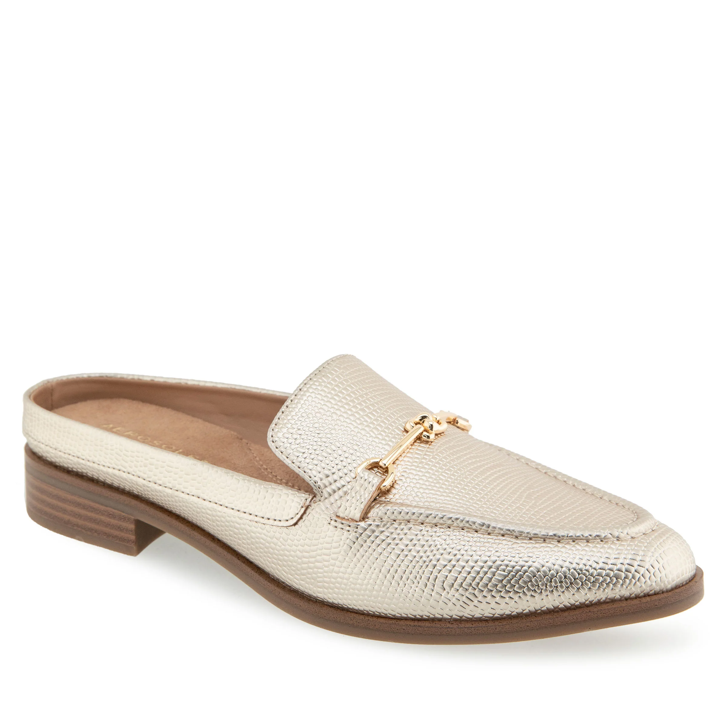 Erik Tailored Mule | Gold Metallic Lizard Embossed Faux Leather