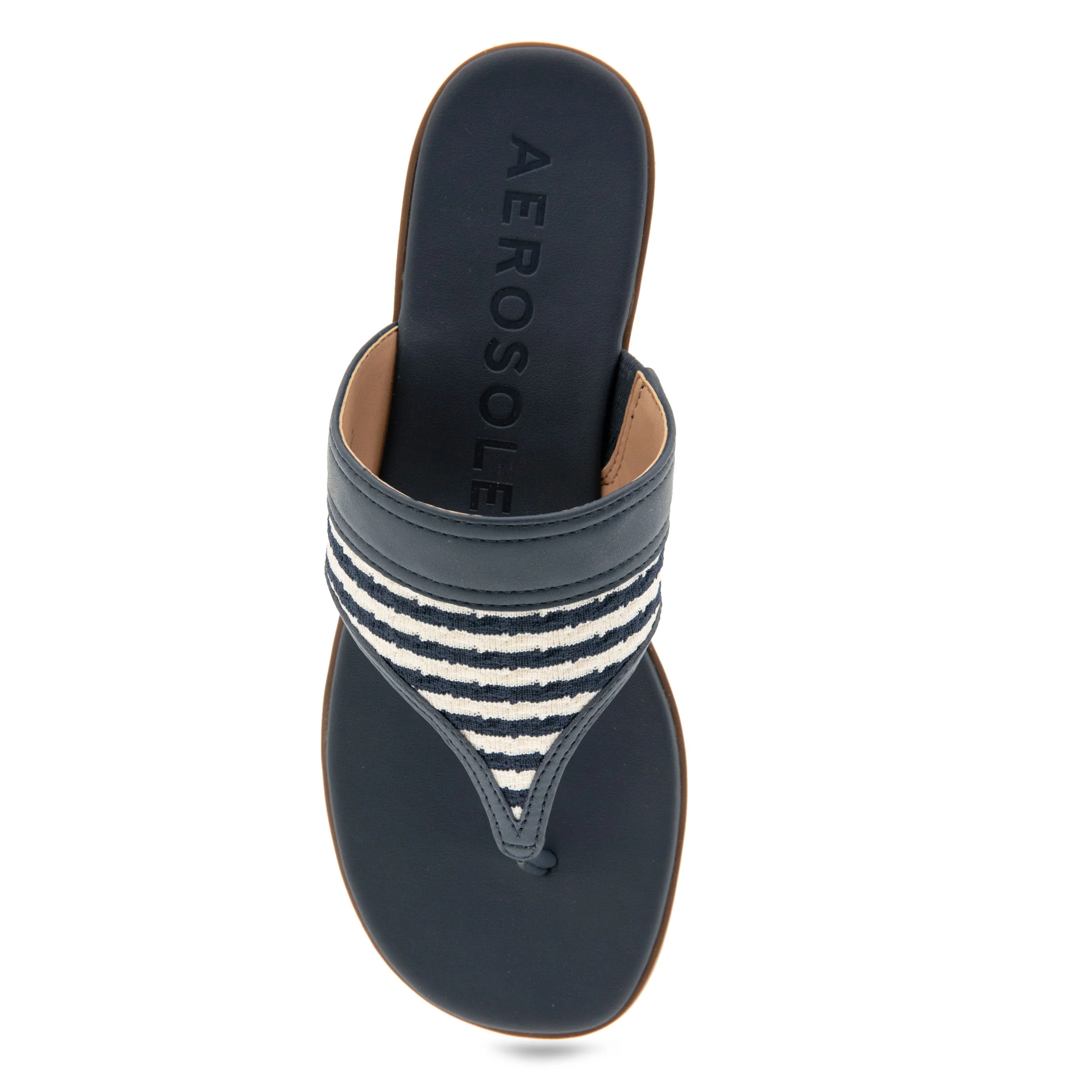 Gesa Sandal Flat | Eggnog/Navy Stripe Textured Fabric - Image 3