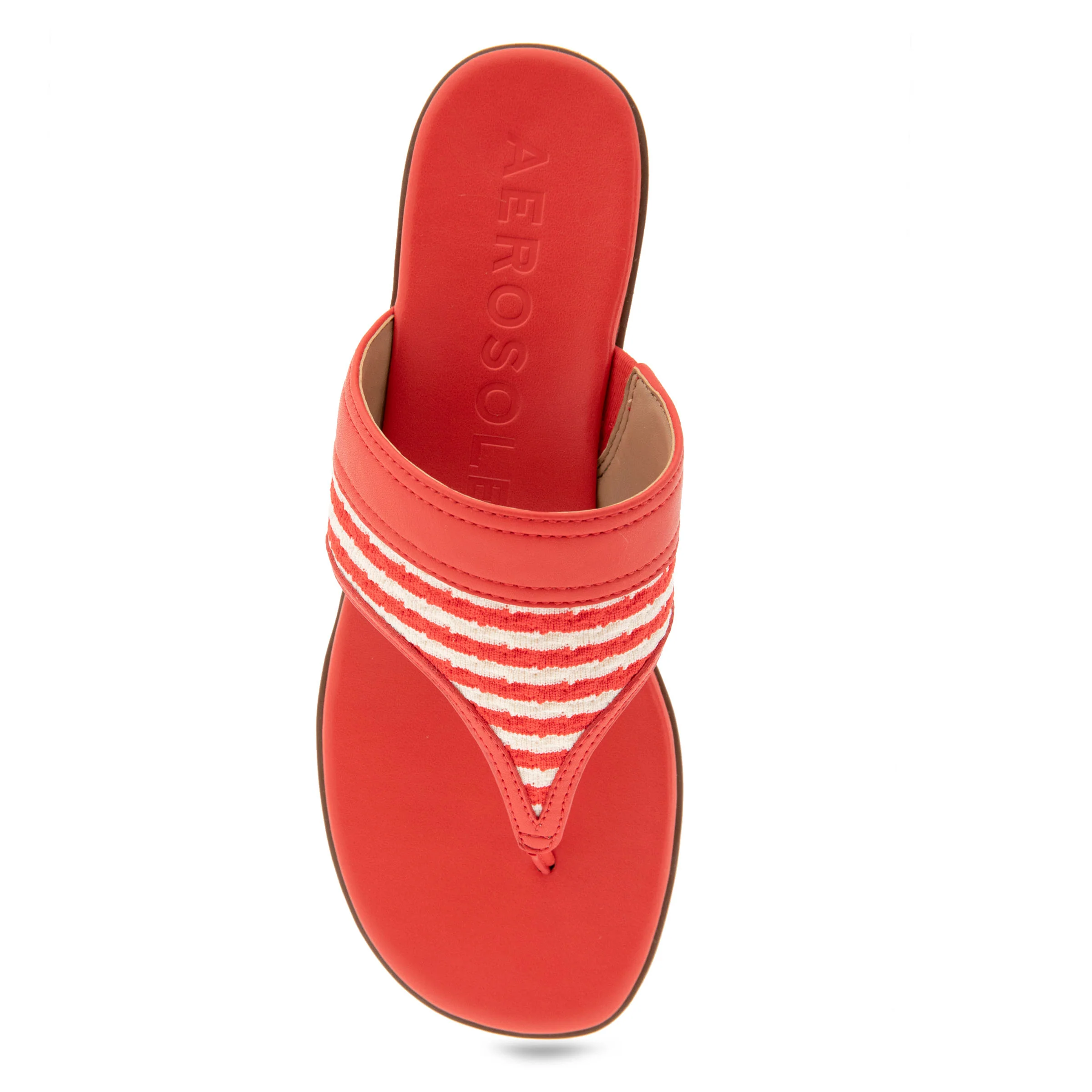 Gesa Sandal Flat | Eggnog/Racing Red Stripe Textured Fabric - Image 3