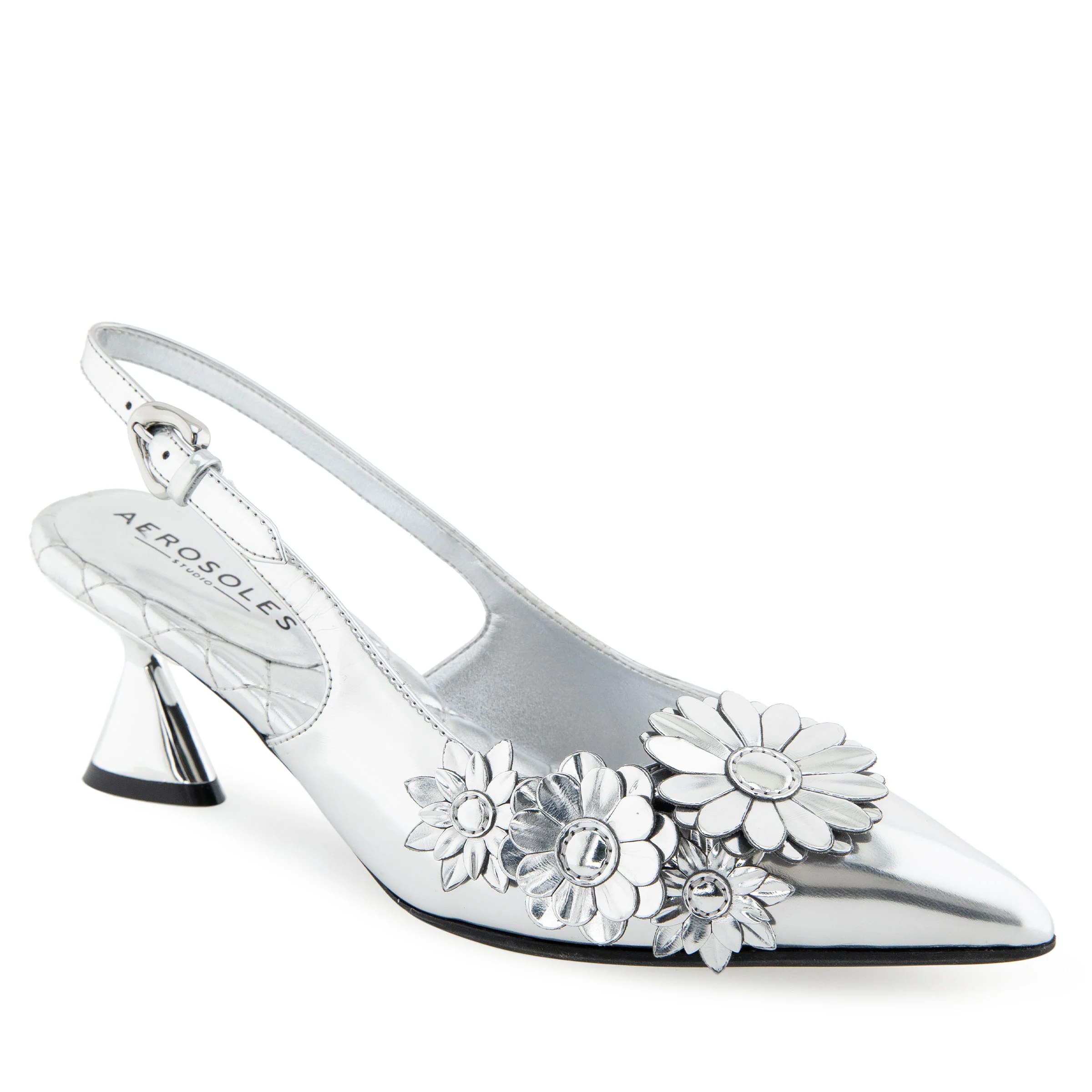Jaya Dress Slingback | Silver Mirror Metallic Faux Leather