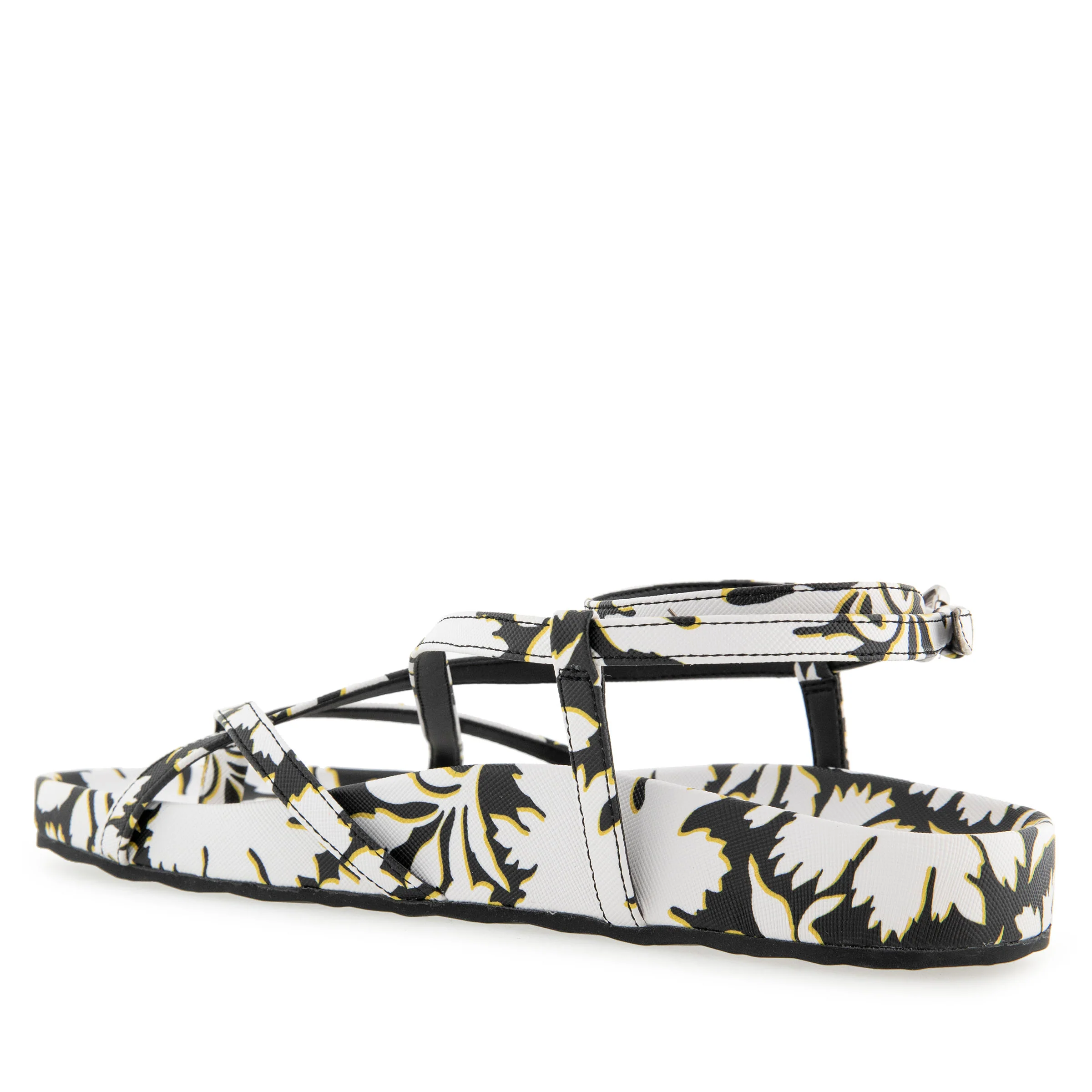 Leera Sandal Footbed | White/Black Printed Floral Faux Leather - Image 2