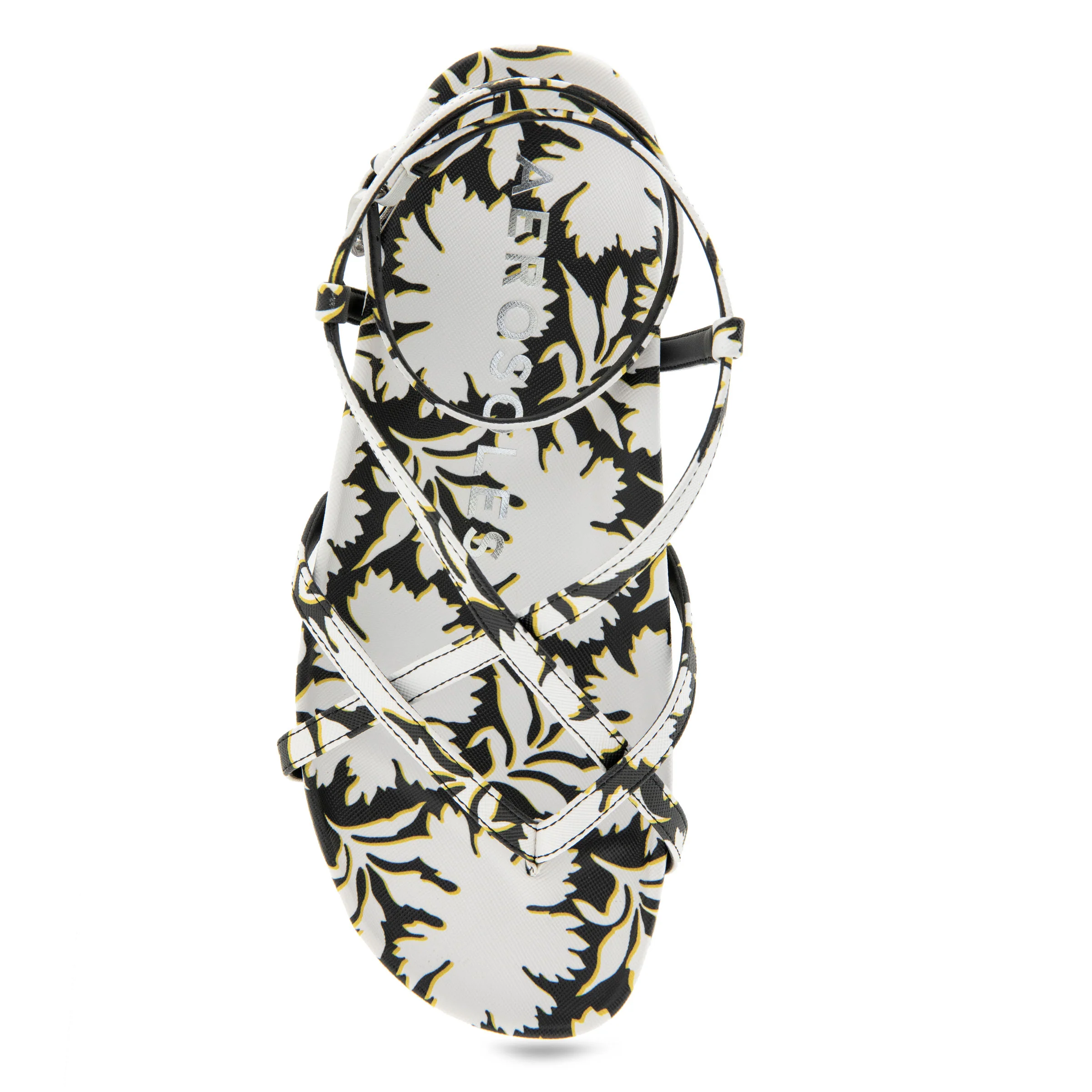 Leera Sandal Footbed | White/Black Printed Floral Faux Leather - Image 3