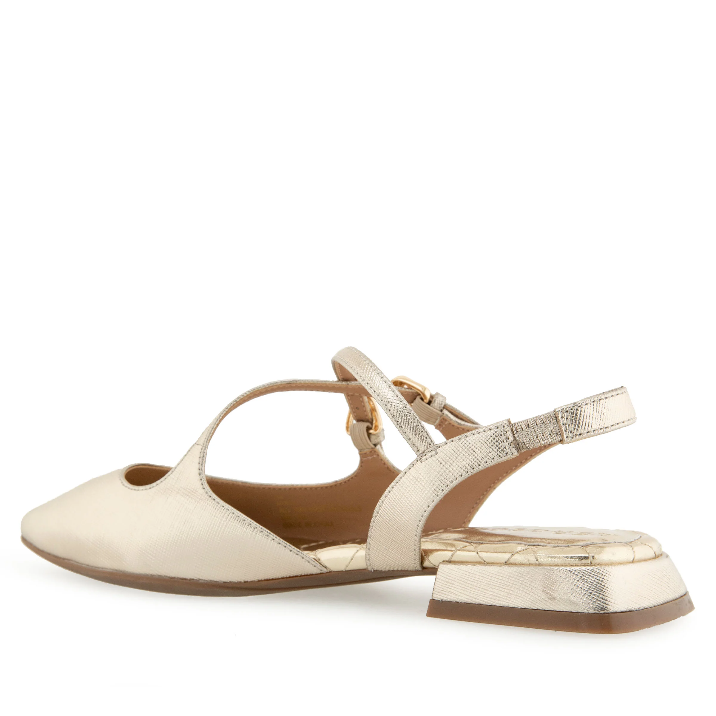 Napoli Dress Flat | Gold Metallic Textured Faux Leather - Image 2