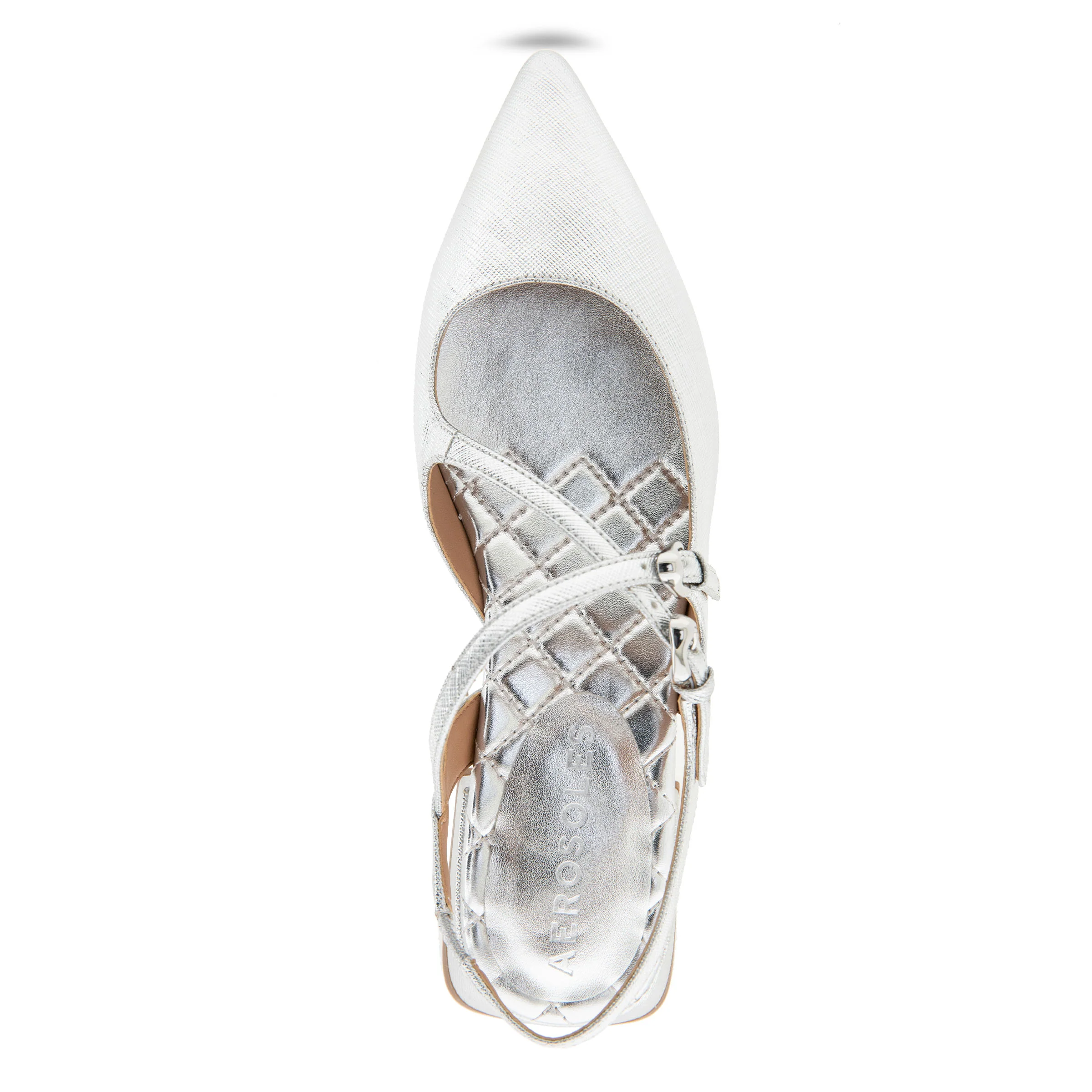 Napoli Dress Flat | Silver Metallic Textured Faux Leather - Image 3