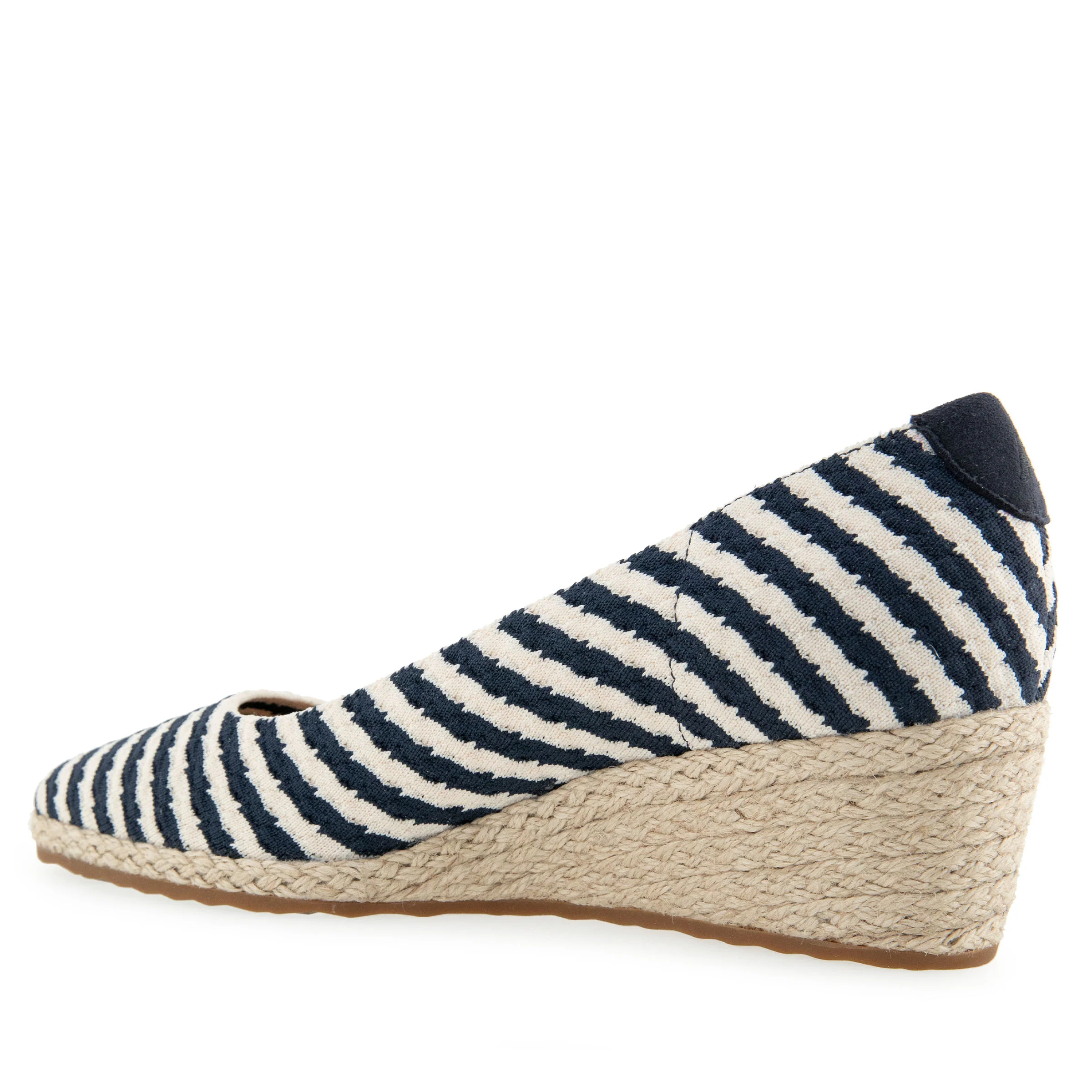 Roma Dress Wedge | Eggnog/Navy Stripe Textured Fabric - Image 2