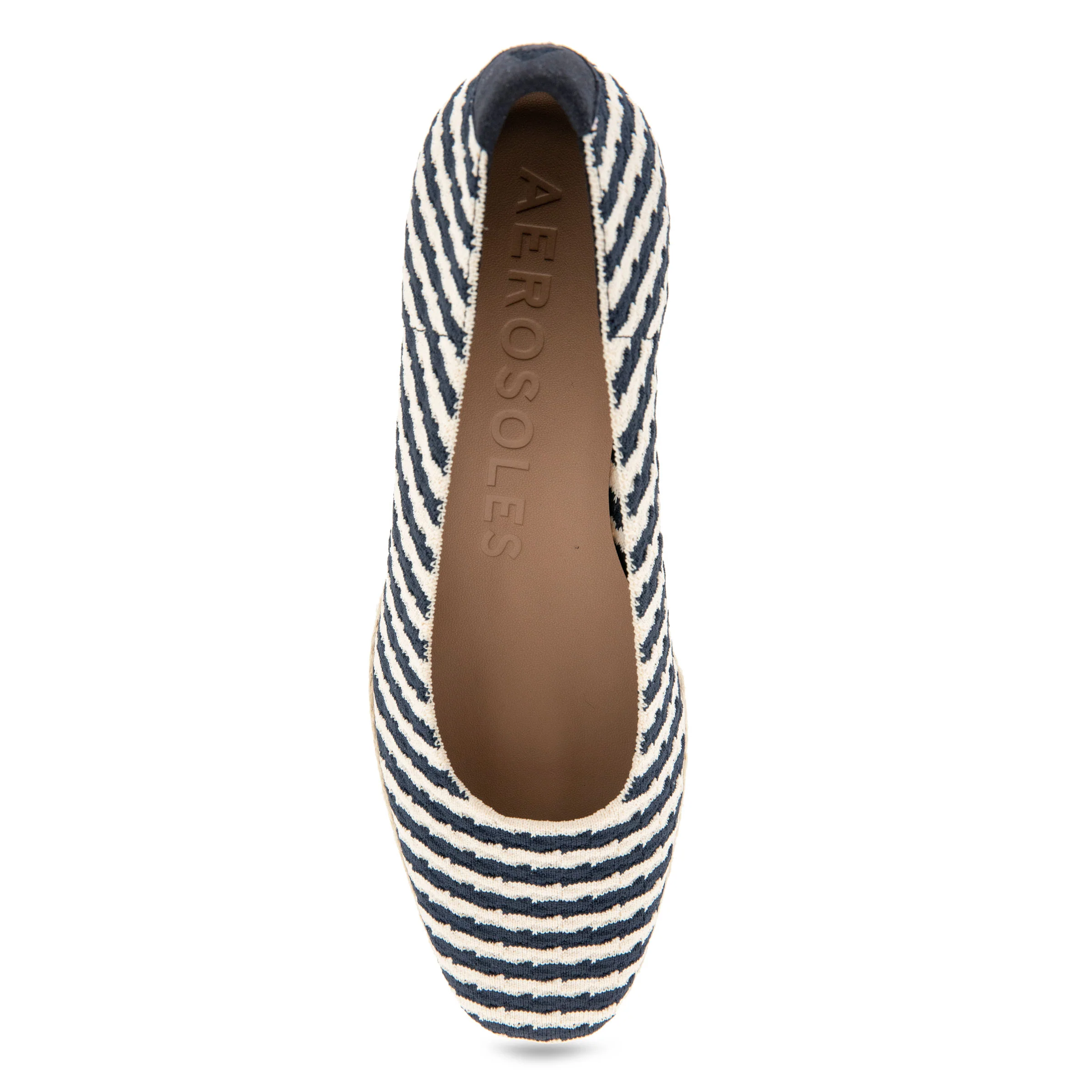 Roma Dress Wedge | Eggnog/Navy Stripe Textured Fabric - Image 3