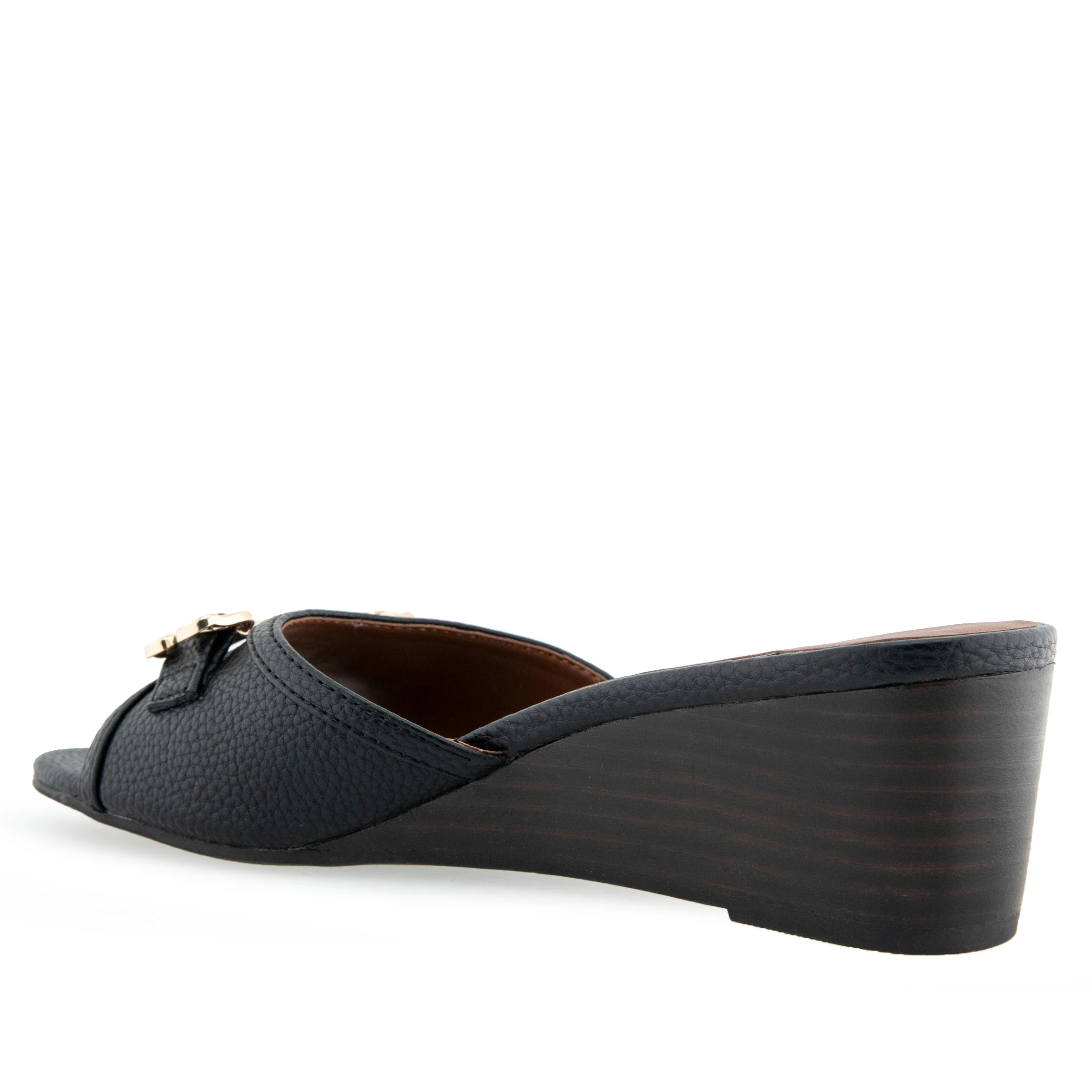 Wava Sandal Dress Wedge | Black Pebbled Faux Leather - Image 2