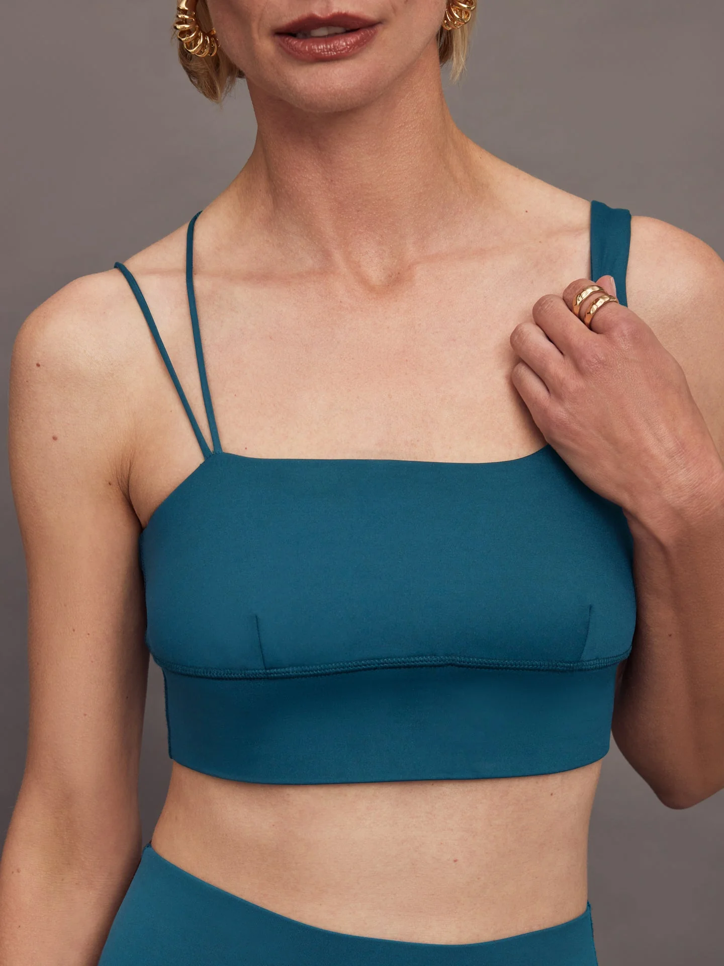 Carbon38 | Asymmetrical Strappy Bra in Diamond Compression | Deep Lagoon - Image 4