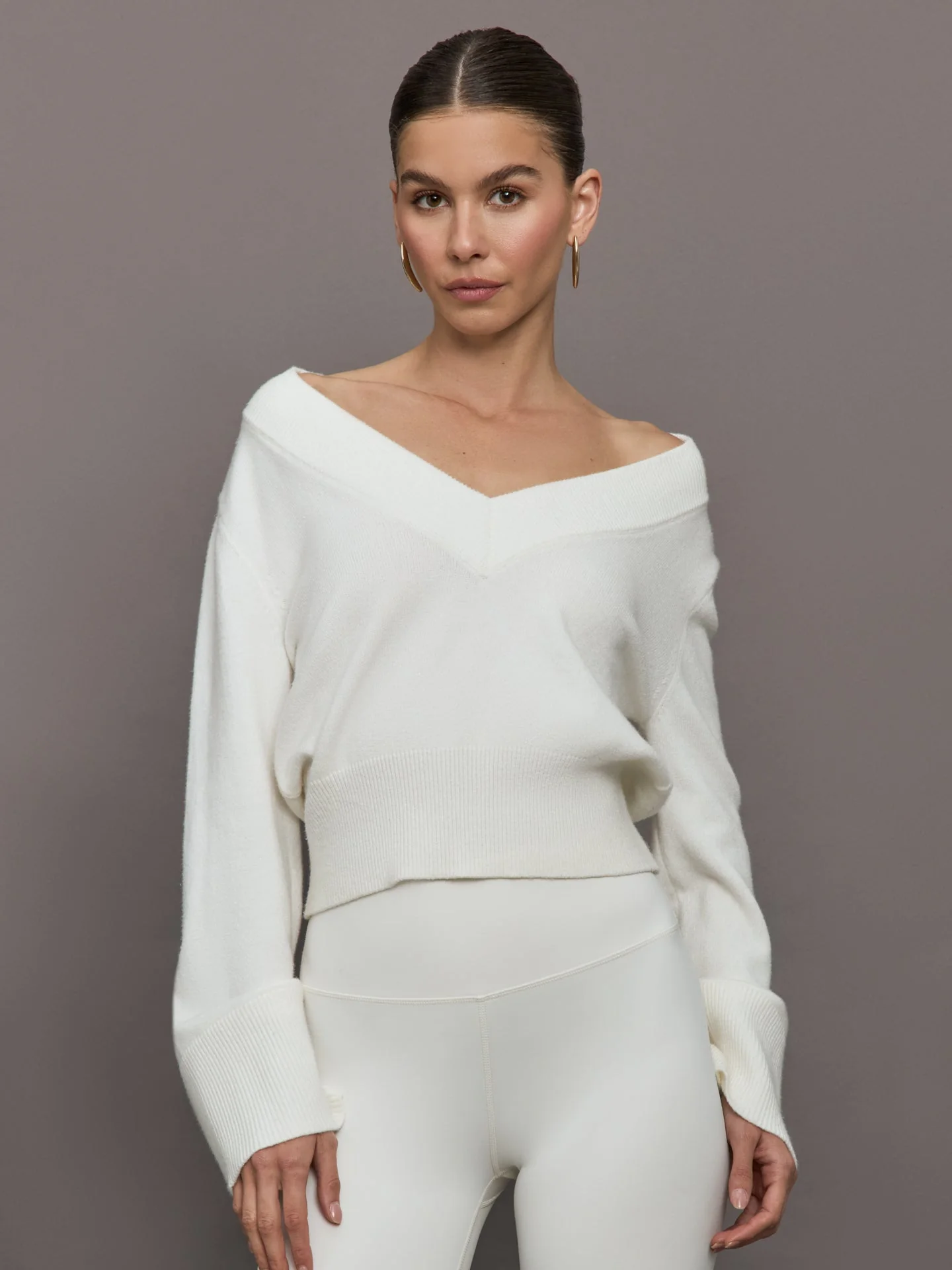 Carbon38 | Bell Sleeve Off Shoulder Sweater | Cloud Dancer