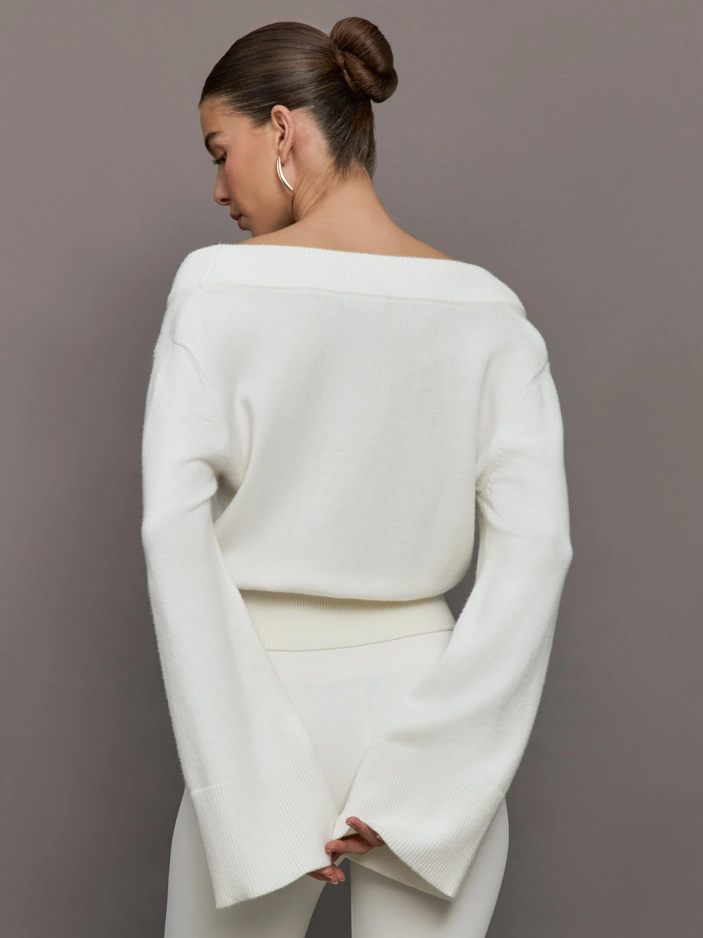 Carbon38 | Bell Sleeve Off Shoulder Sweater | Cloud Dancer - Image 3