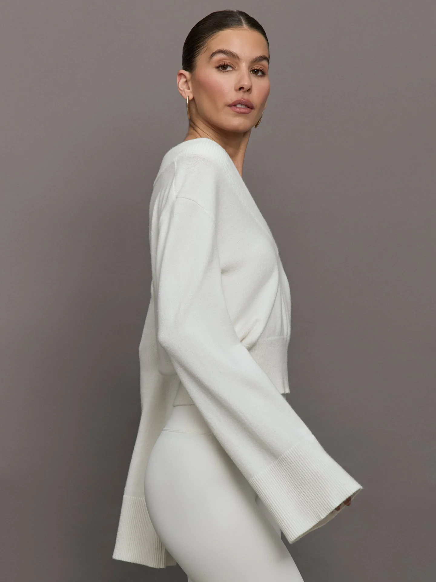 Carbon38 | Bell Sleeve Off Shoulder Sweater | Cloud Dancer - Image 4