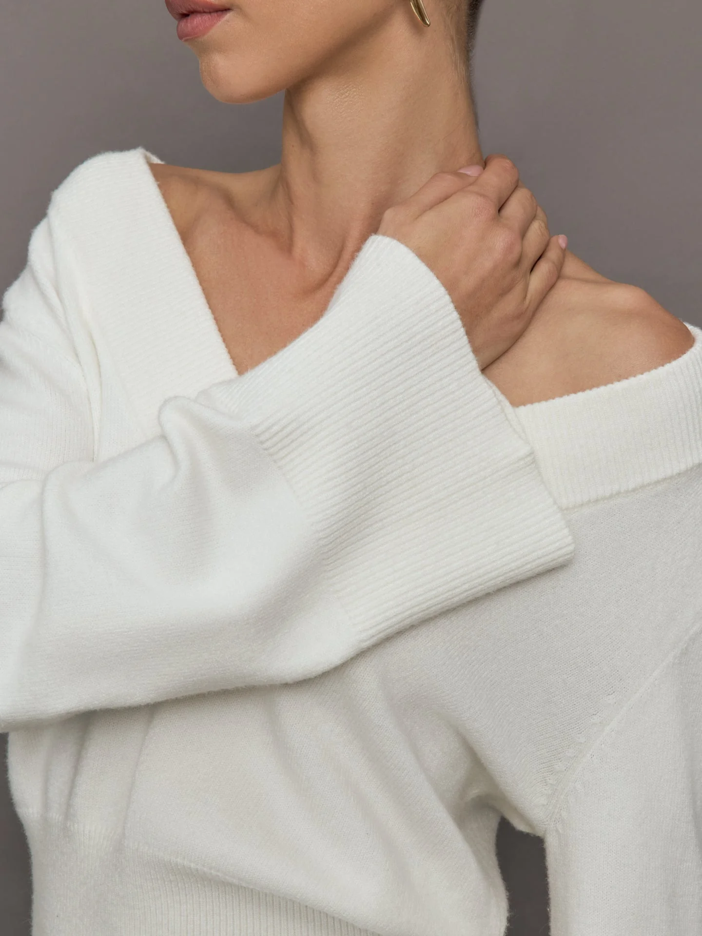 Carbon38 | Bell Sleeve Off Shoulder Sweater | Cloud Dancer - Image 5