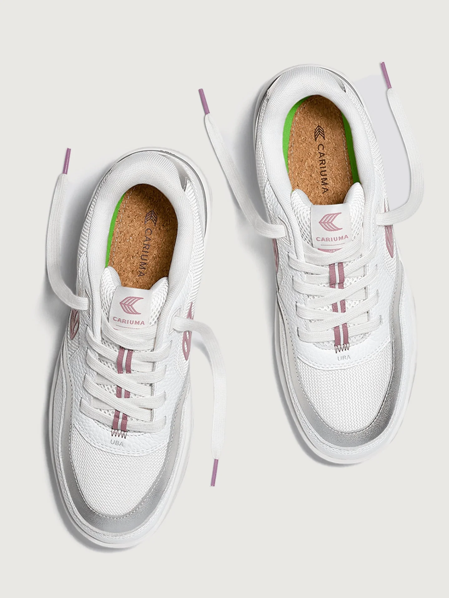 Cariuma | Uba Premium Leather & Mesh Sneakers | White/Metallic Silver Blush Pink - Image 2