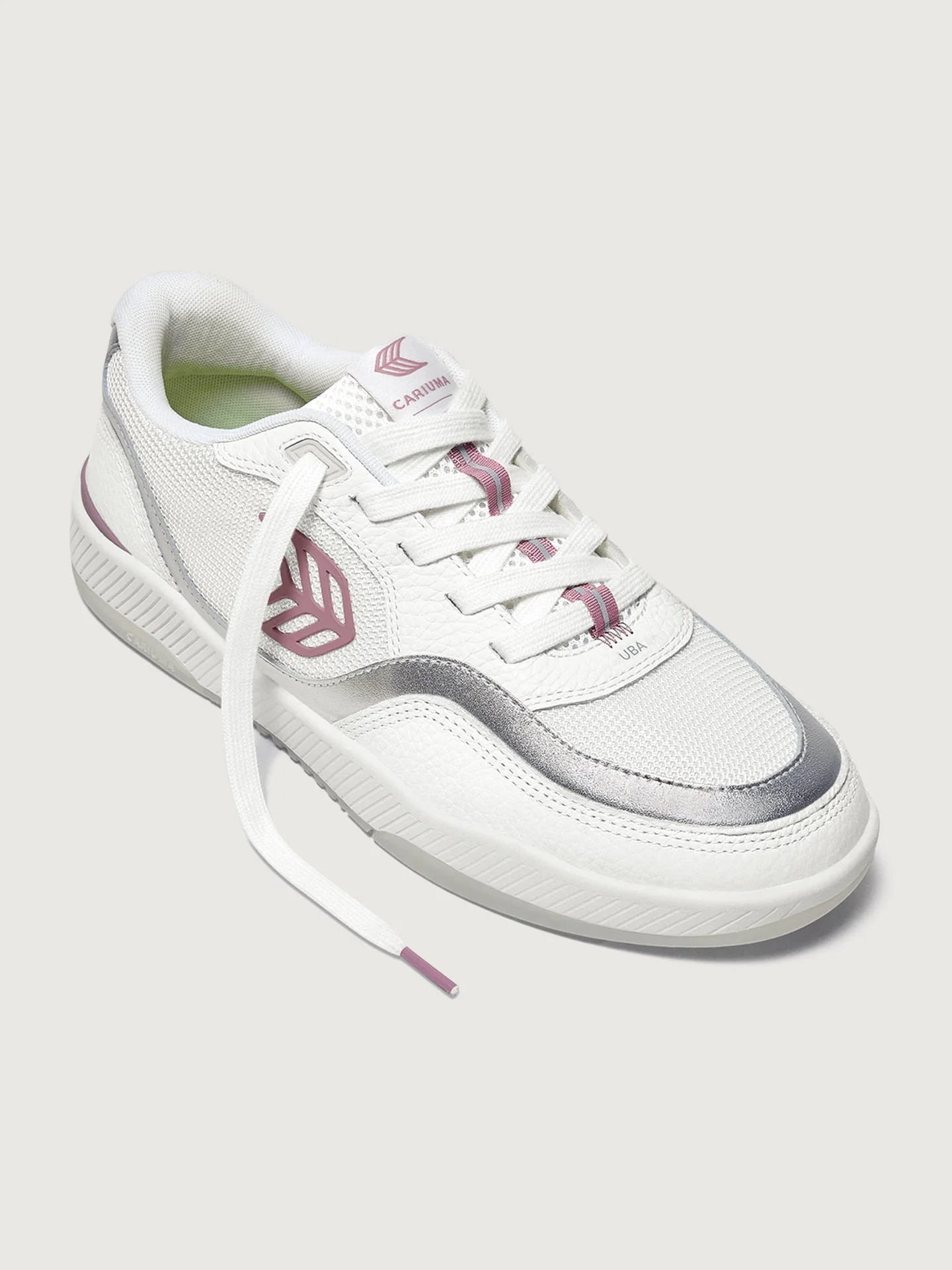 Cariuma | Uba Premium Leather & Mesh Sneakers | White/Metallic Silver Blush Pink - Image 3