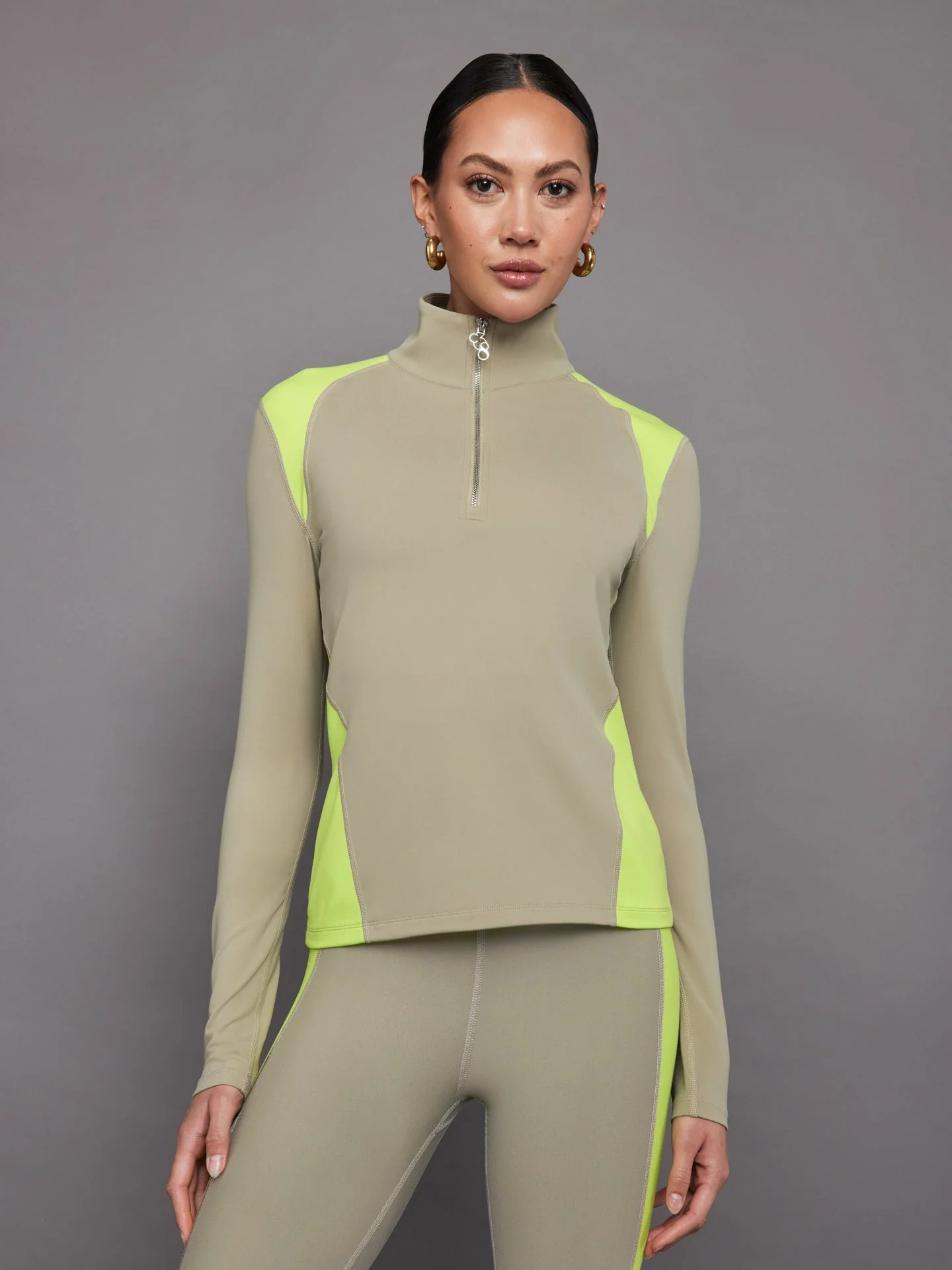Carbon38 | Colorblock Half Zip Top in Melt | Silversage/Acid Lime - Image 2