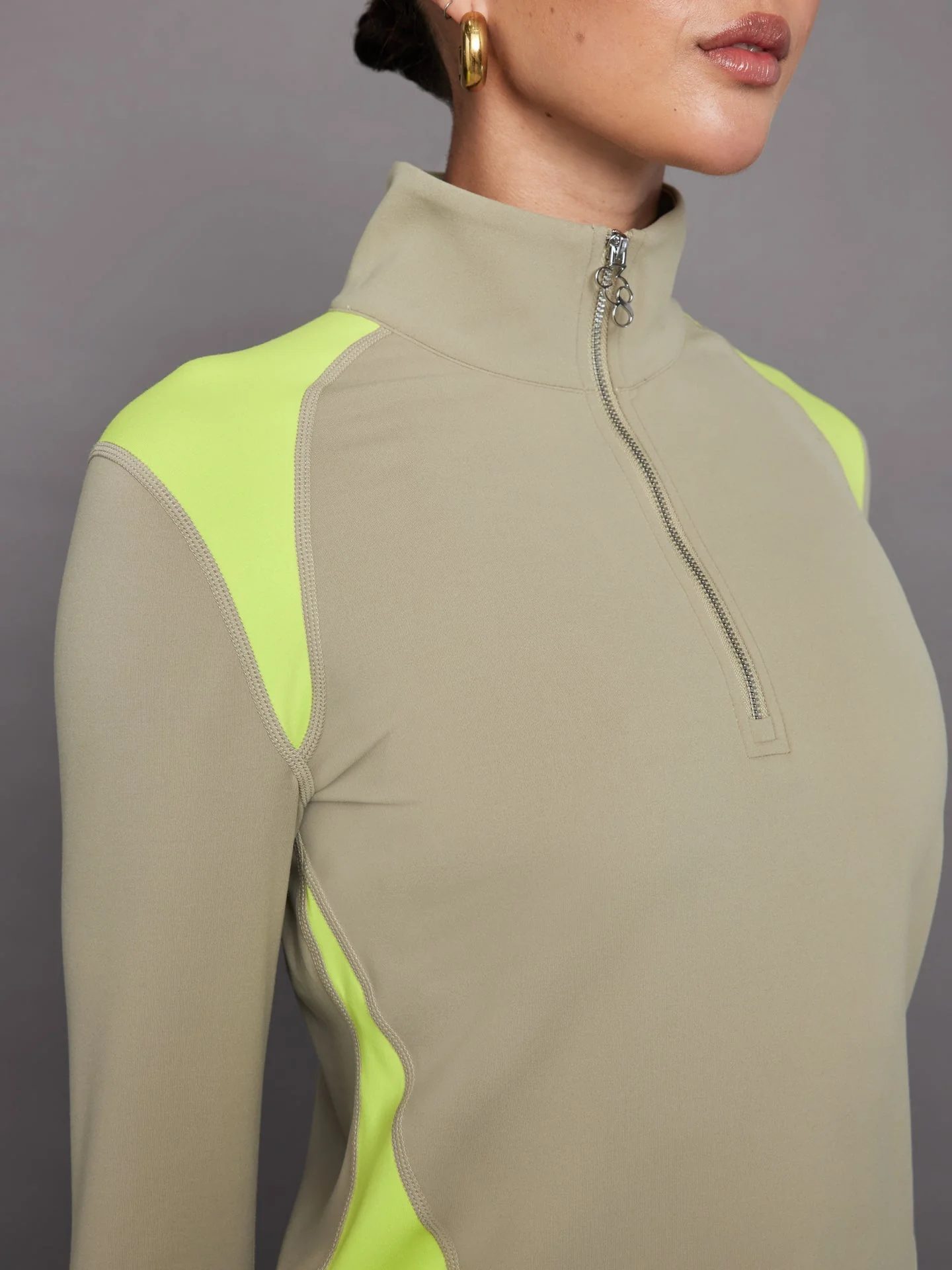 Carbon38 | Colorblock Half Zip Top in Melt | Silversage/Acid Lime - Image 4