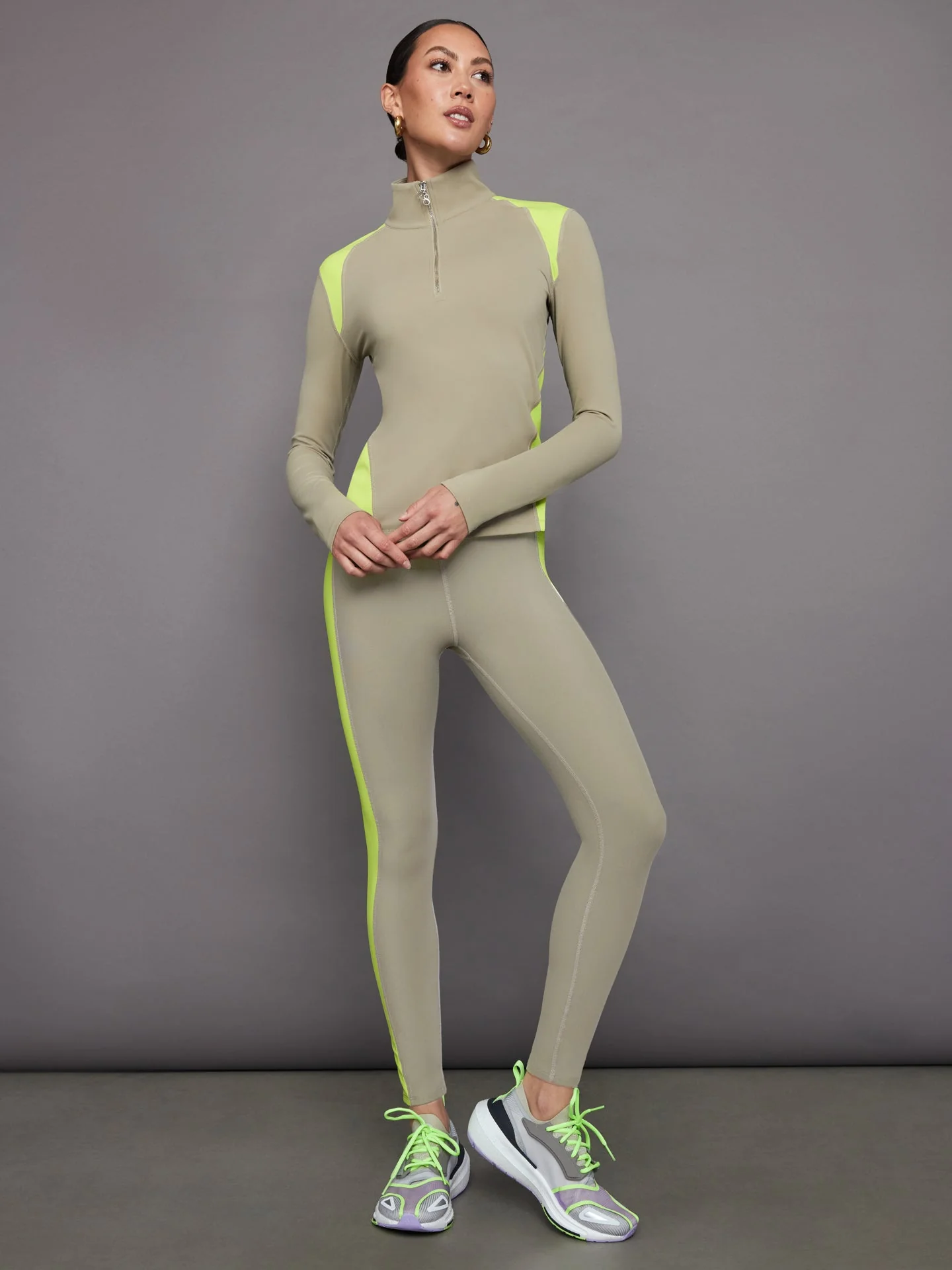 Carbon38 | Colorblock Half Zip Top in Melt | Silversage/Acid Lime - Image 5