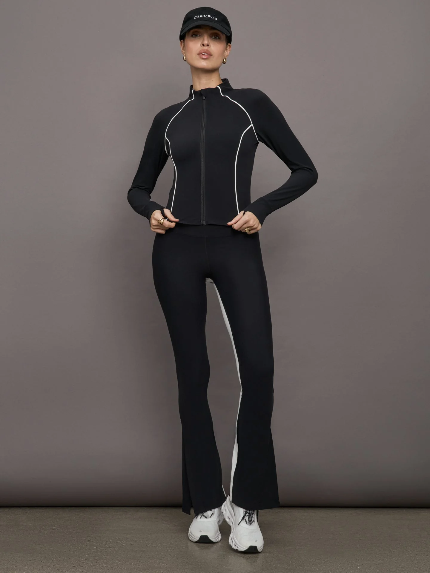 Carbon38 | Colorblock Mock Neck Corset Zip in Melt | Black/Cloud Dancer - Image 2