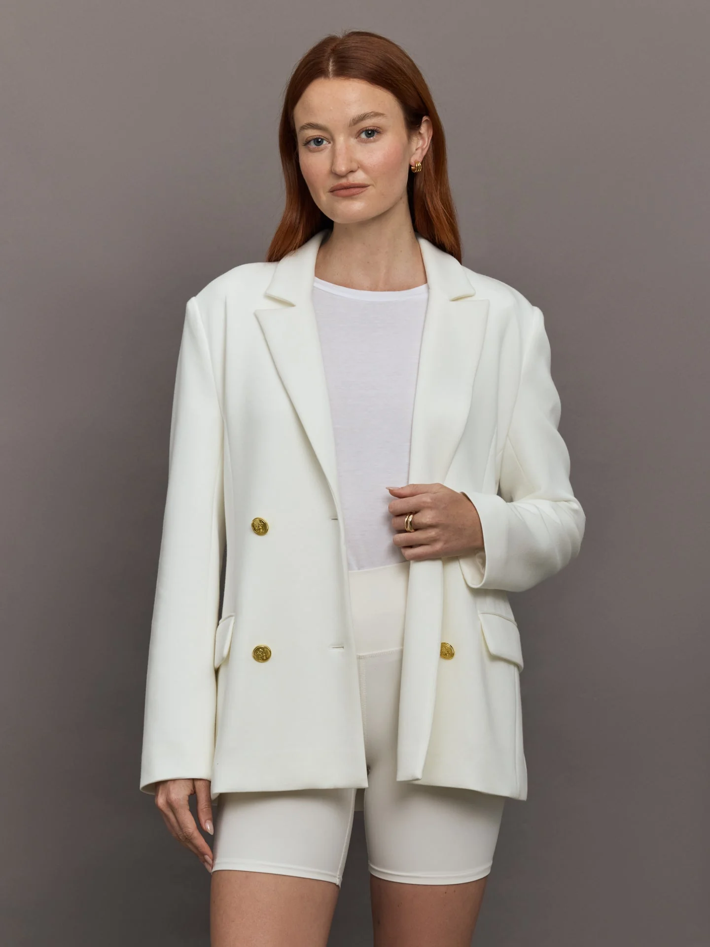 Carbon38 | Double Breasted Blazer in Scuba | White