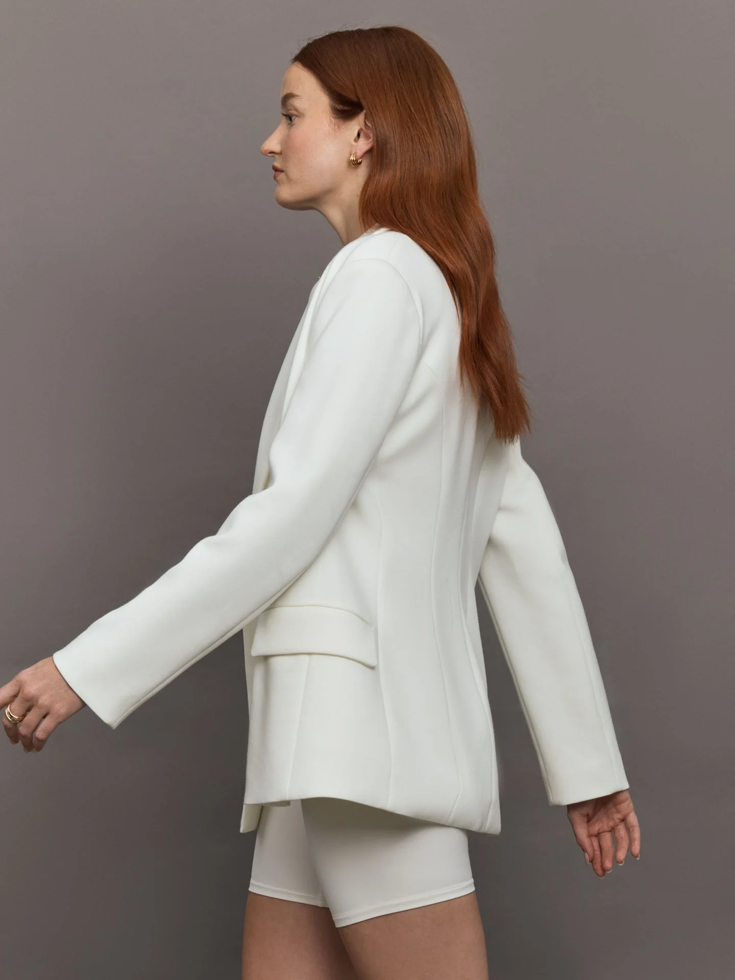 Carbon38 | Double Breasted Blazer in Scuba | White - Image 3