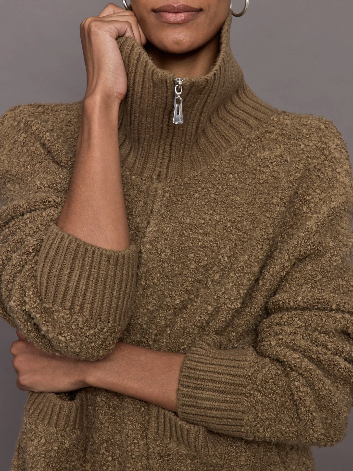 Carbon38 | Half Zip Boucle Pullover | Caribou - Image 5