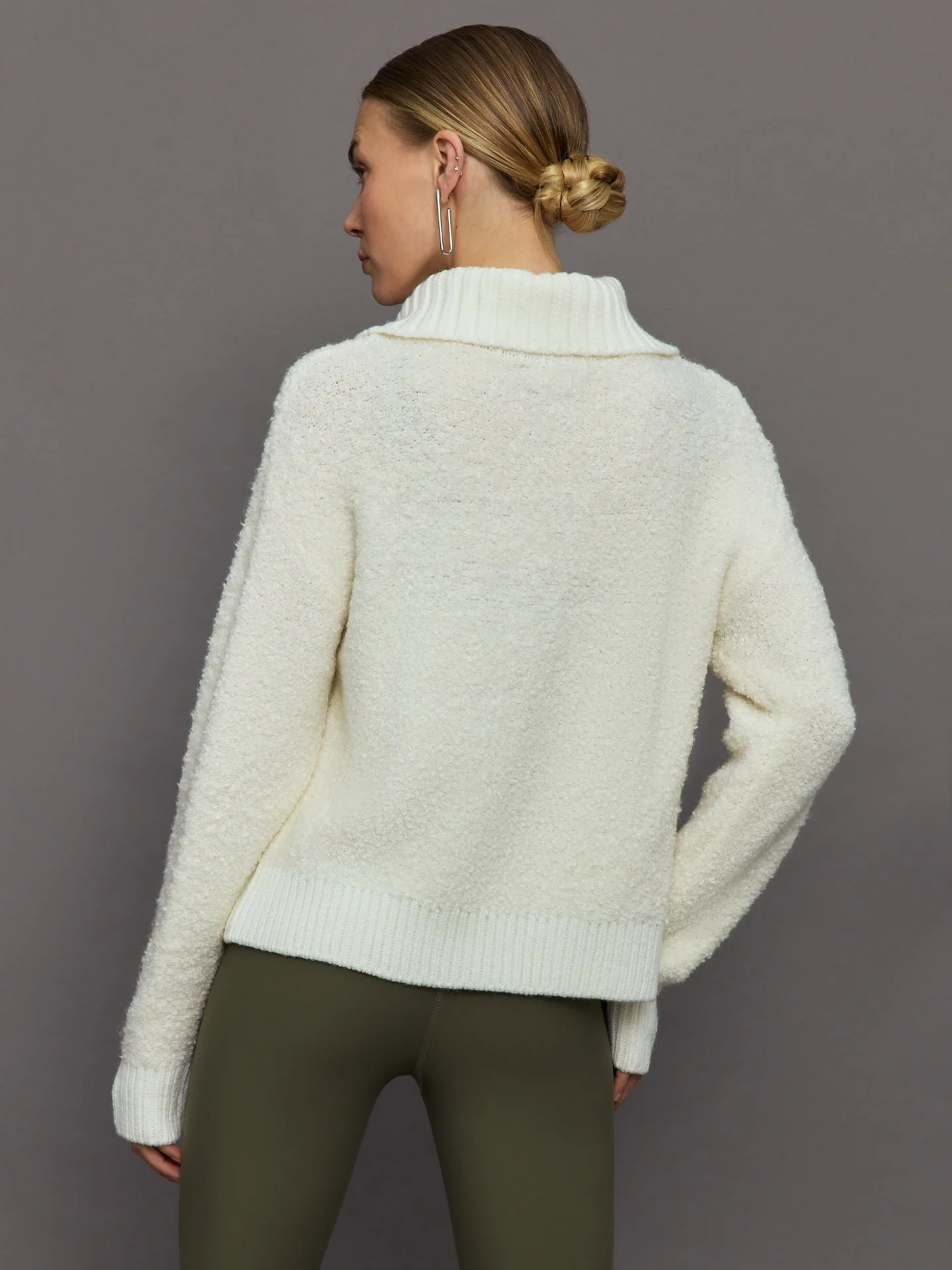 Carbon38 | Half Zip Boucle Pullover | Off White - Image 4
