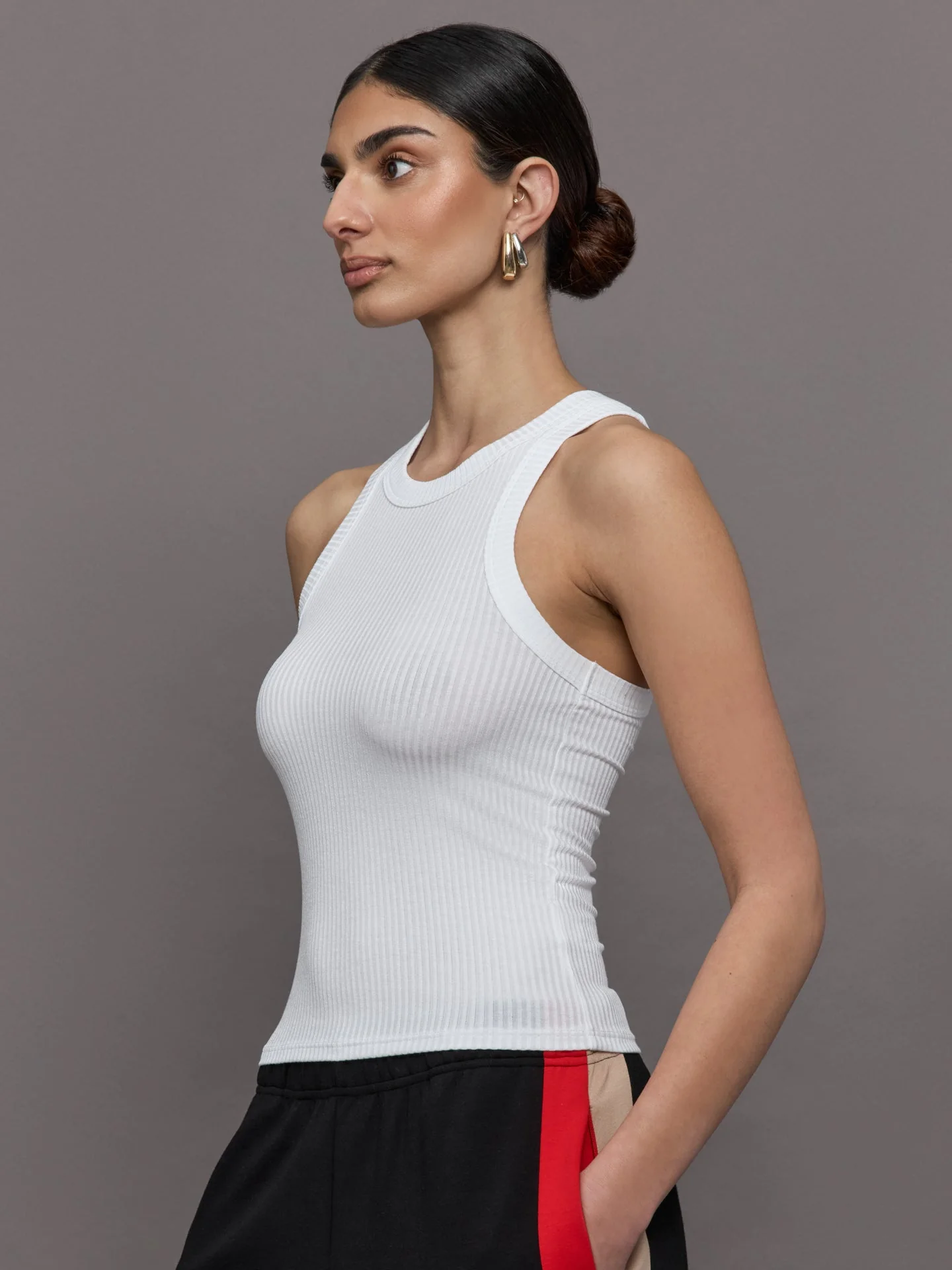 Carbon38 | High Neck Fitted Tank in Ribbed Jersey | White