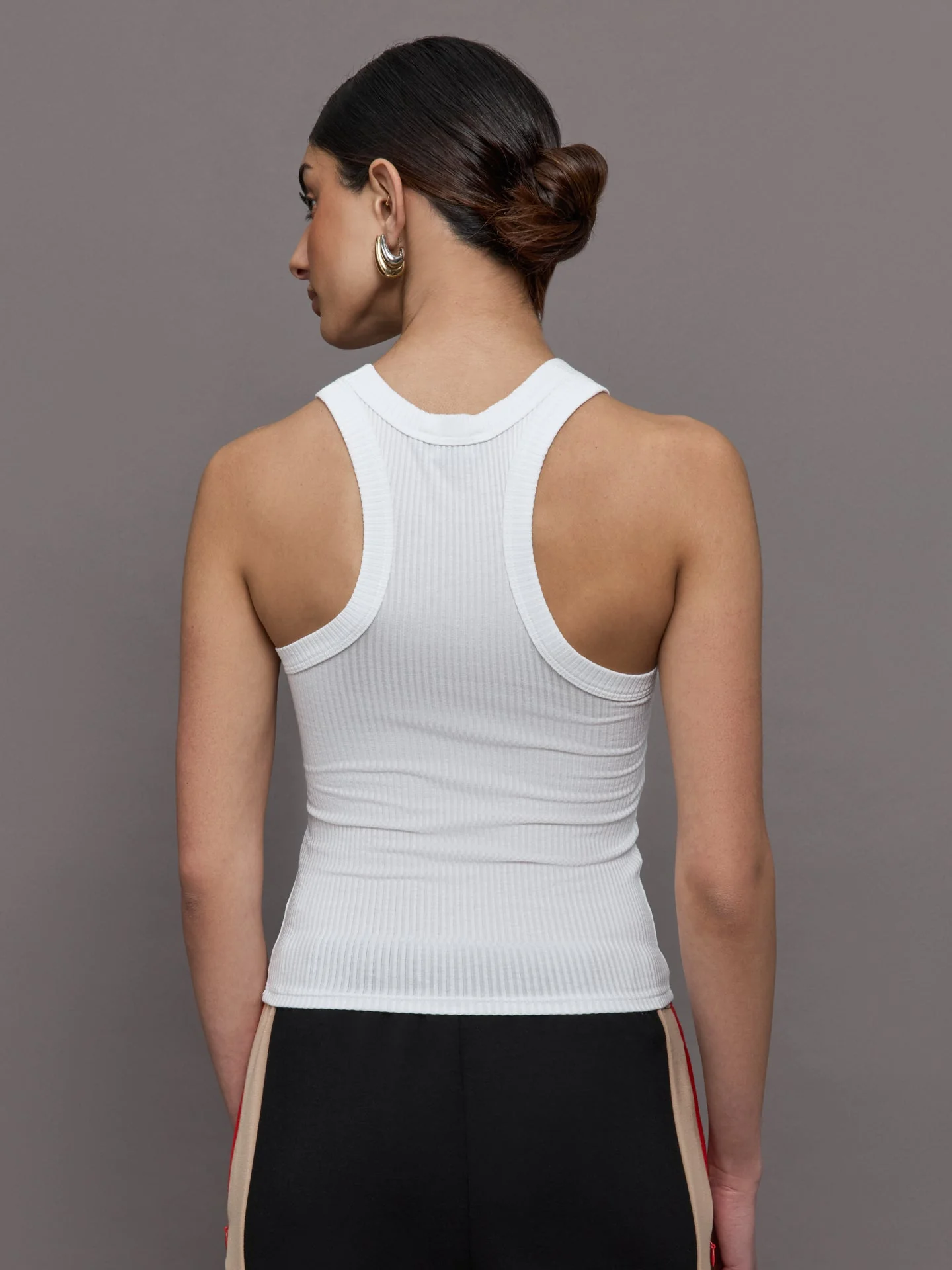 Carbon38 | High Neck Fitted Tank in Ribbed Jersey | White - Image 3