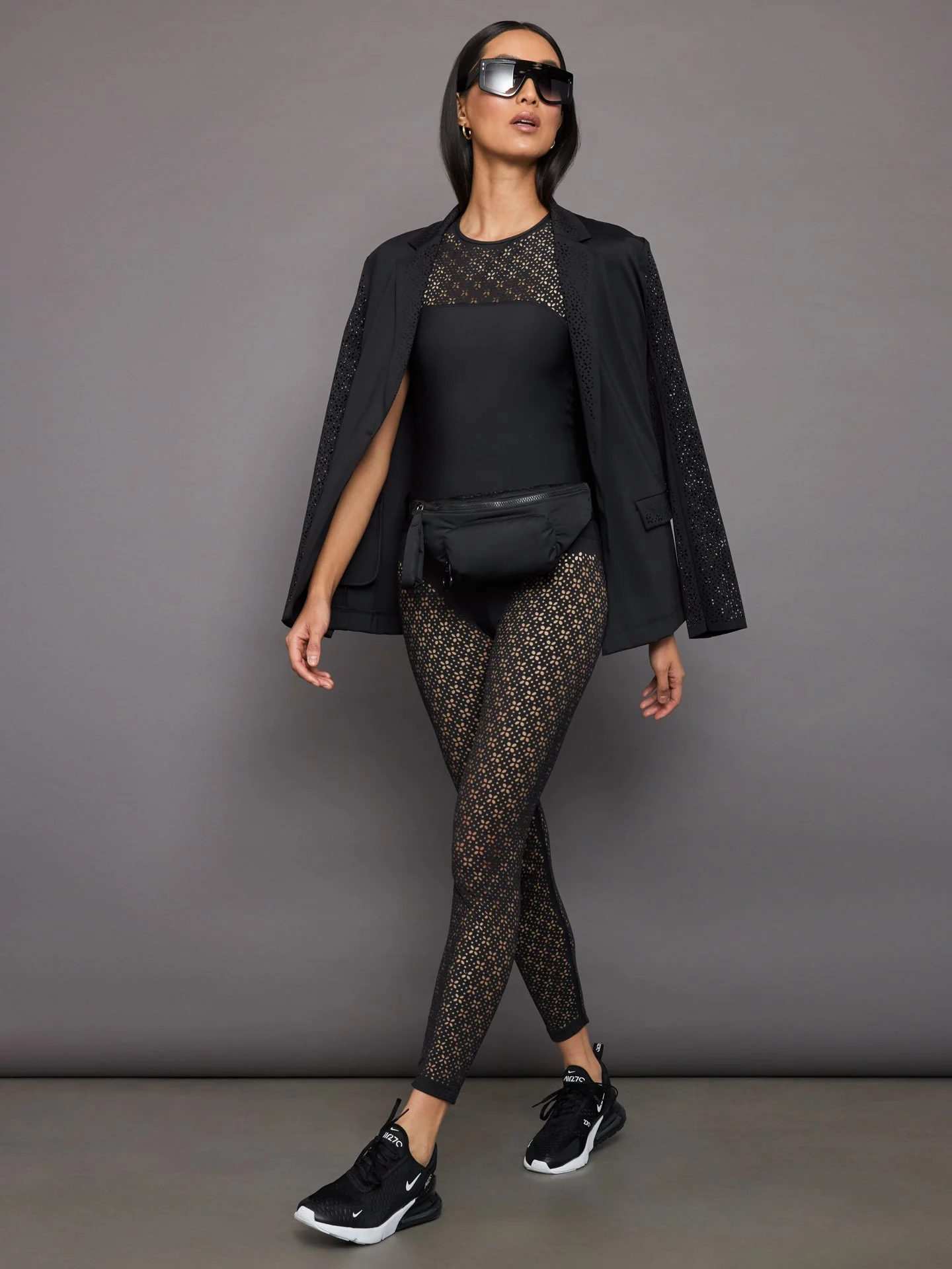 Carbon38 | High Neck Laser Cut Tank in Diamond Compression | Black - Image 5