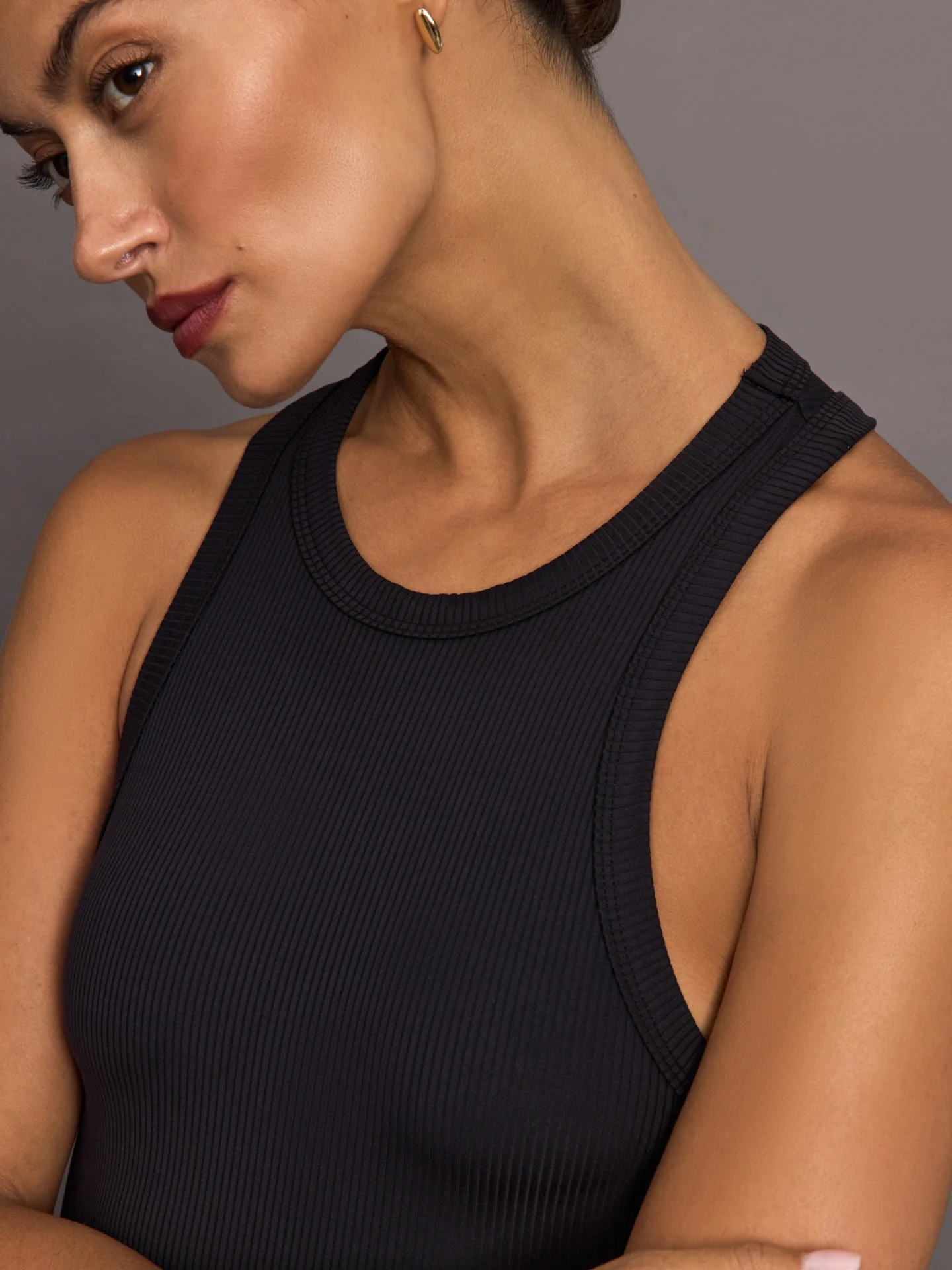 High Neck Tank Dress in Ribbed Melt | Black - Image 5