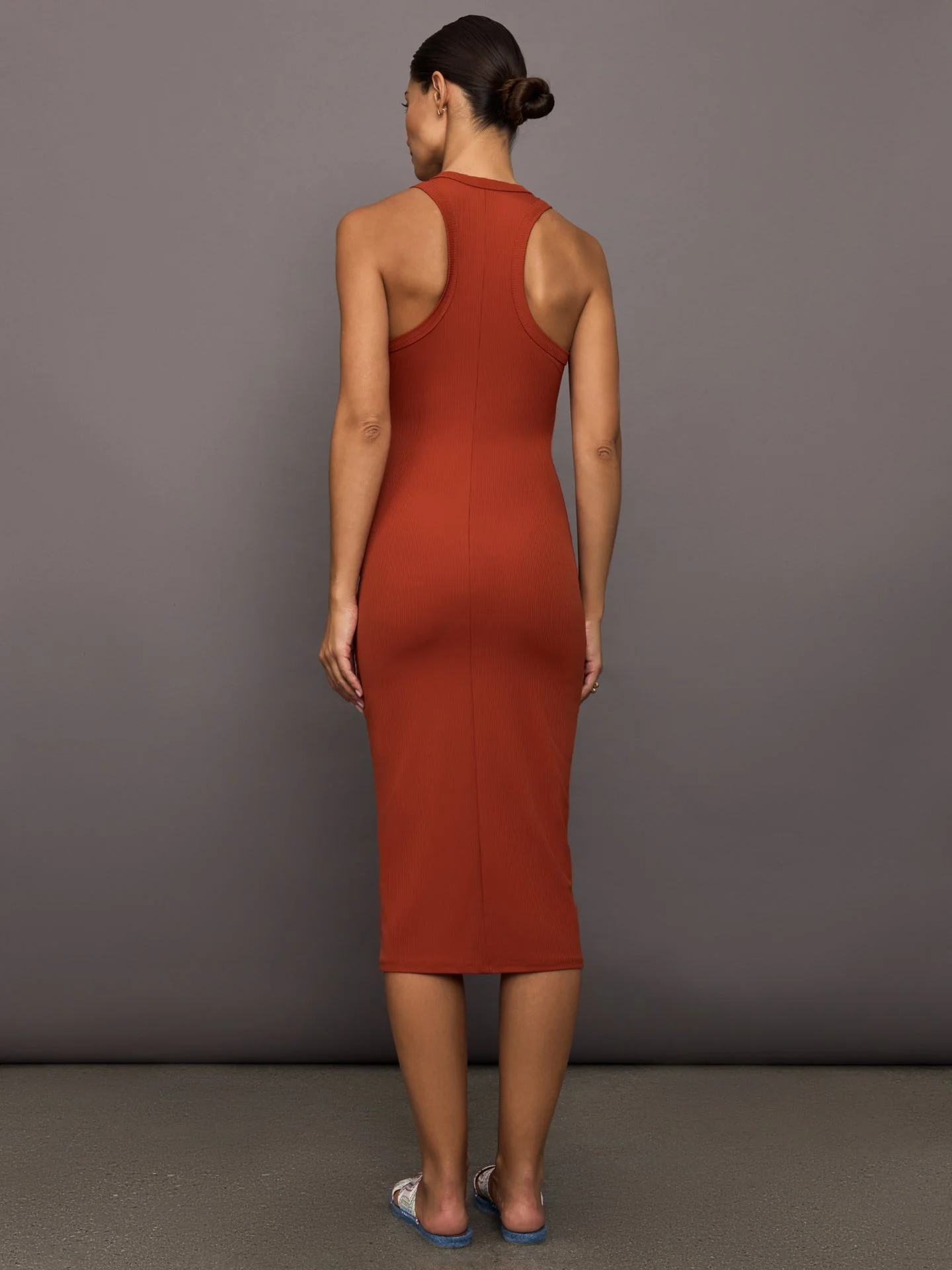 High Neck Tank Dress in Ribbed Melt | Terracotta - Image 2