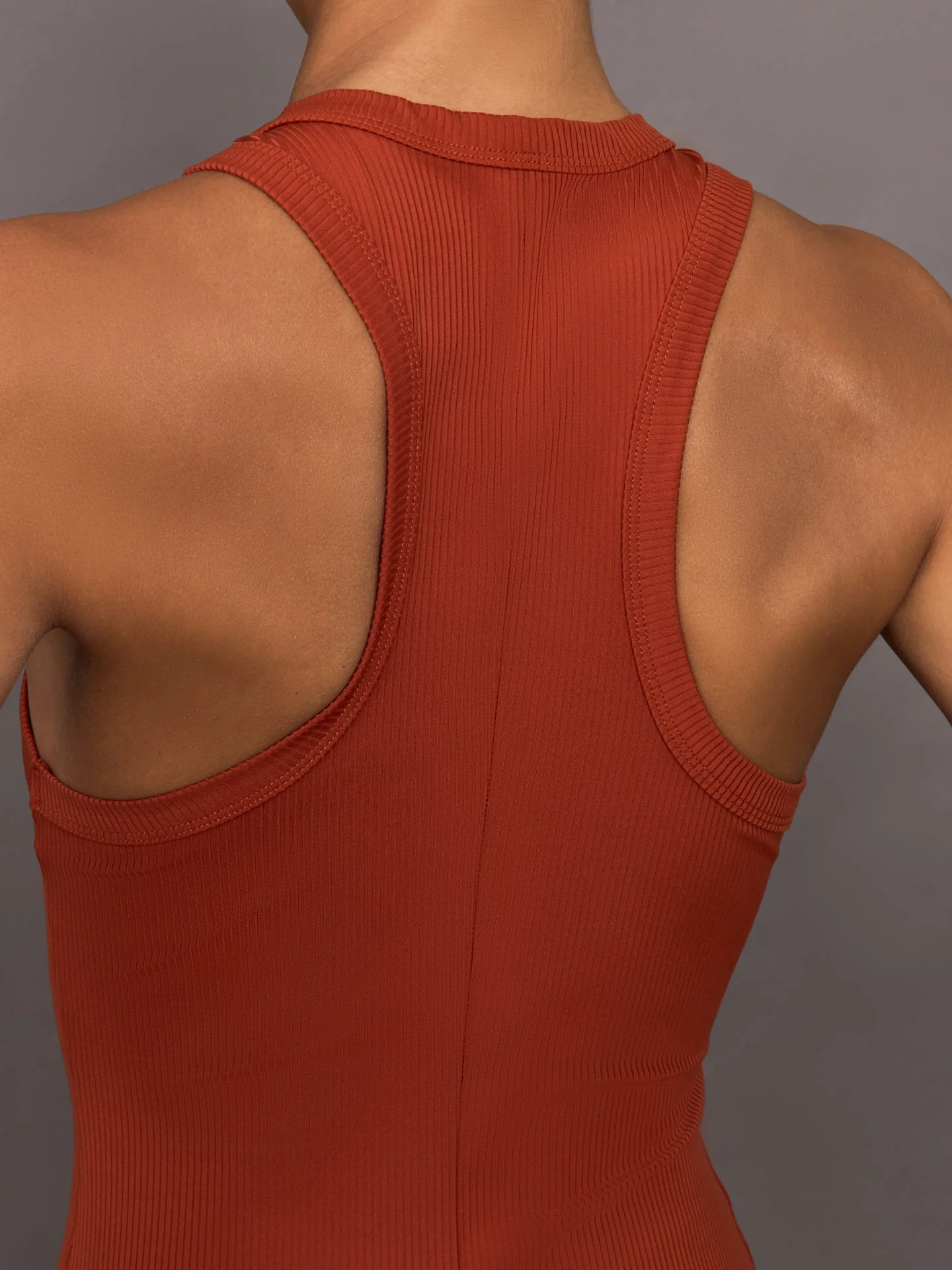 High Neck Tank Dress in Ribbed Melt | Terracotta - Image 5