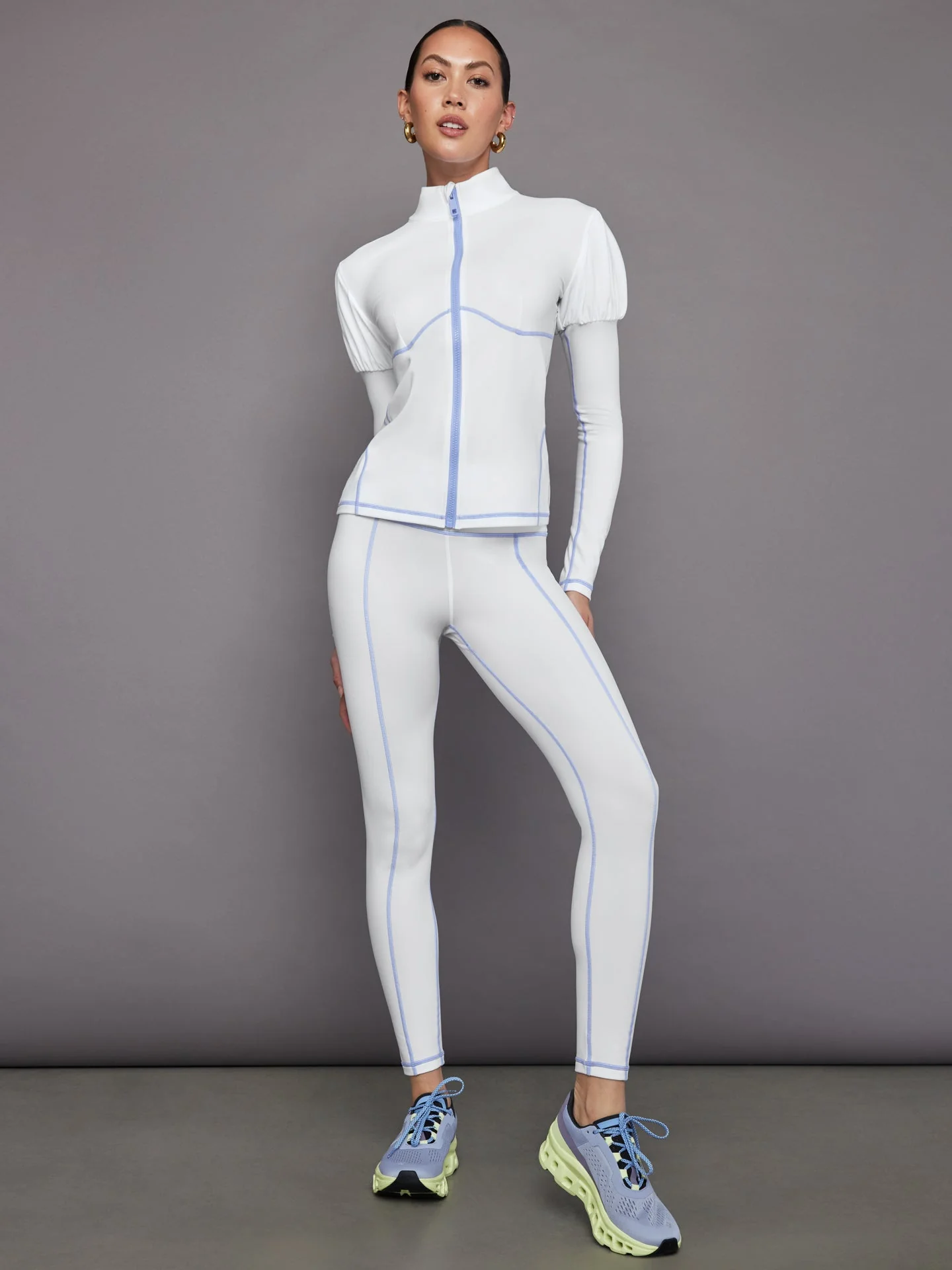 Carbon38 | High Rise Fleece Back Seam Legging | White - Image 2